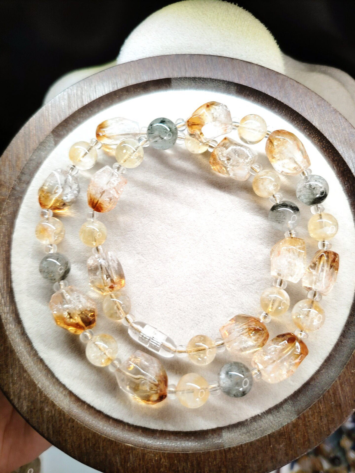 Natural Brazilian Citrine and Green Phantom Quartz Necklace