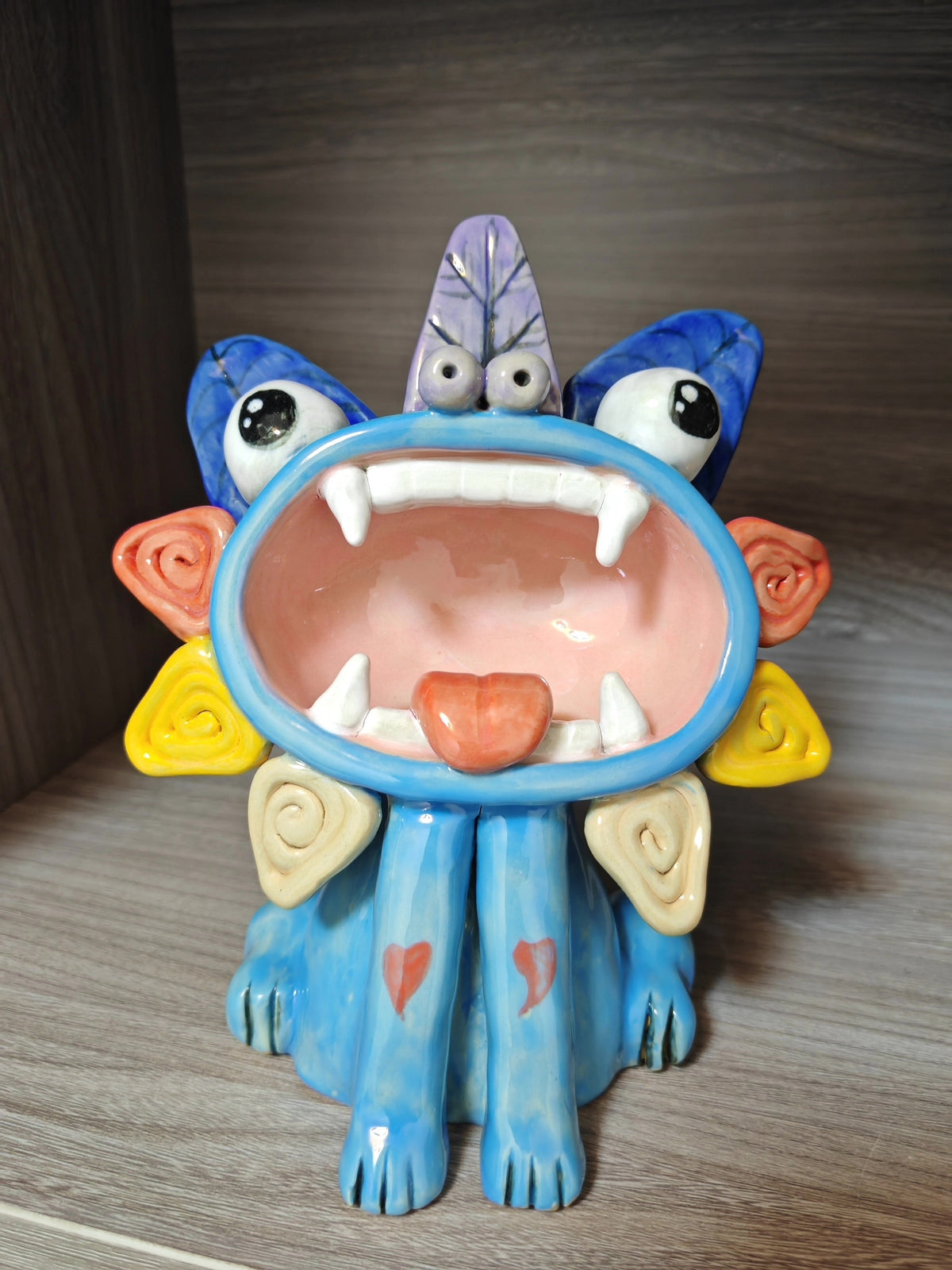 Blue Glazed Ceramic Cat Figurine