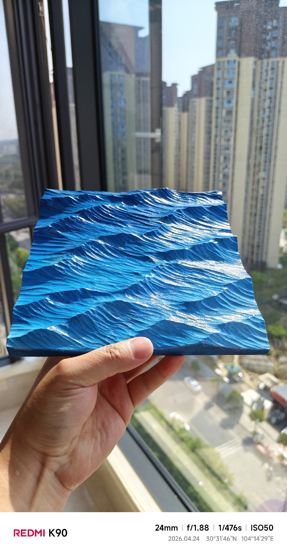 Handcrafted Basswood Wave Carving 20cm