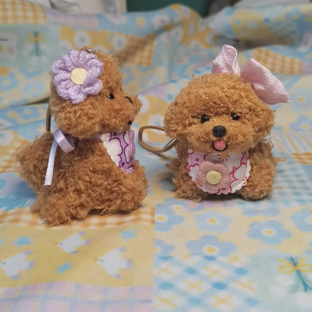 Llavero de perro de peluche rizado estilo osito