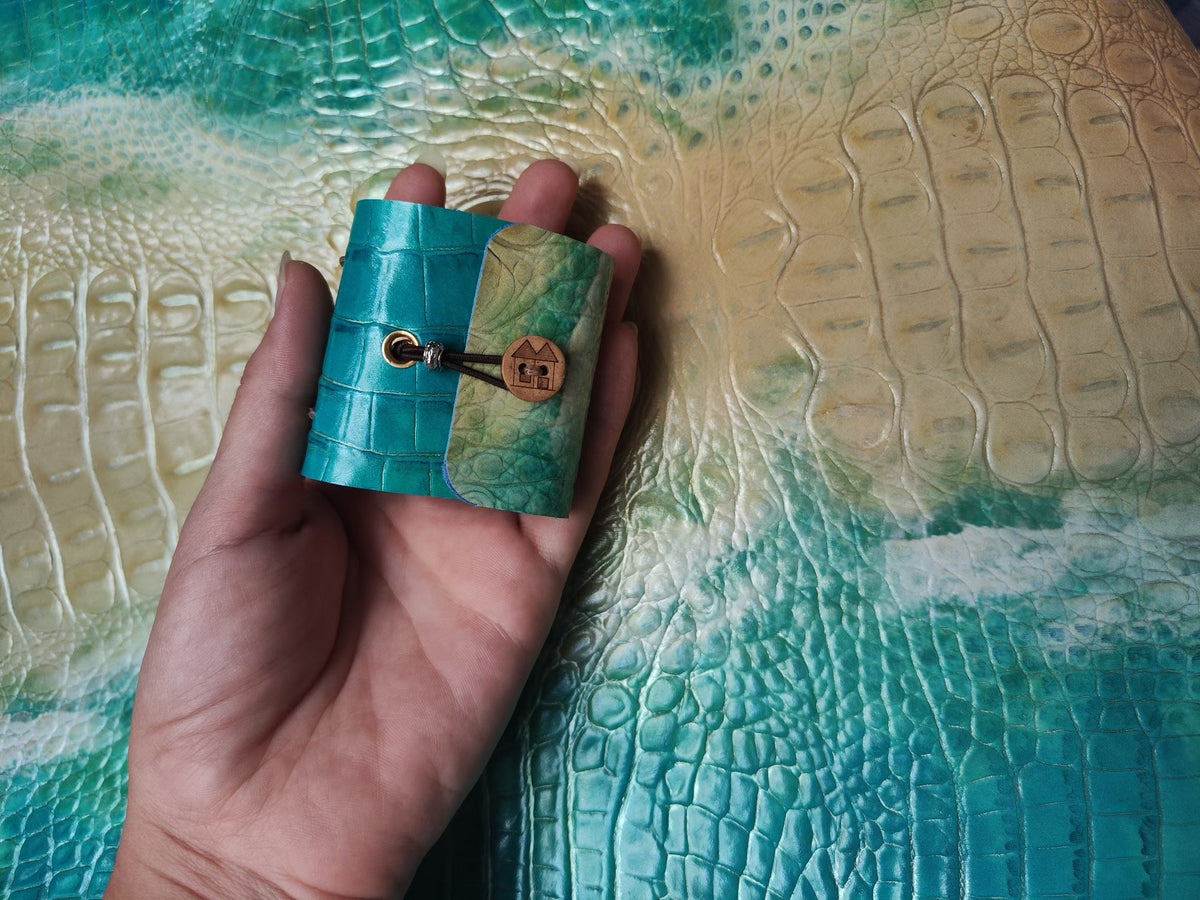 Teal Crocodile Spine Leather Mini Notebook