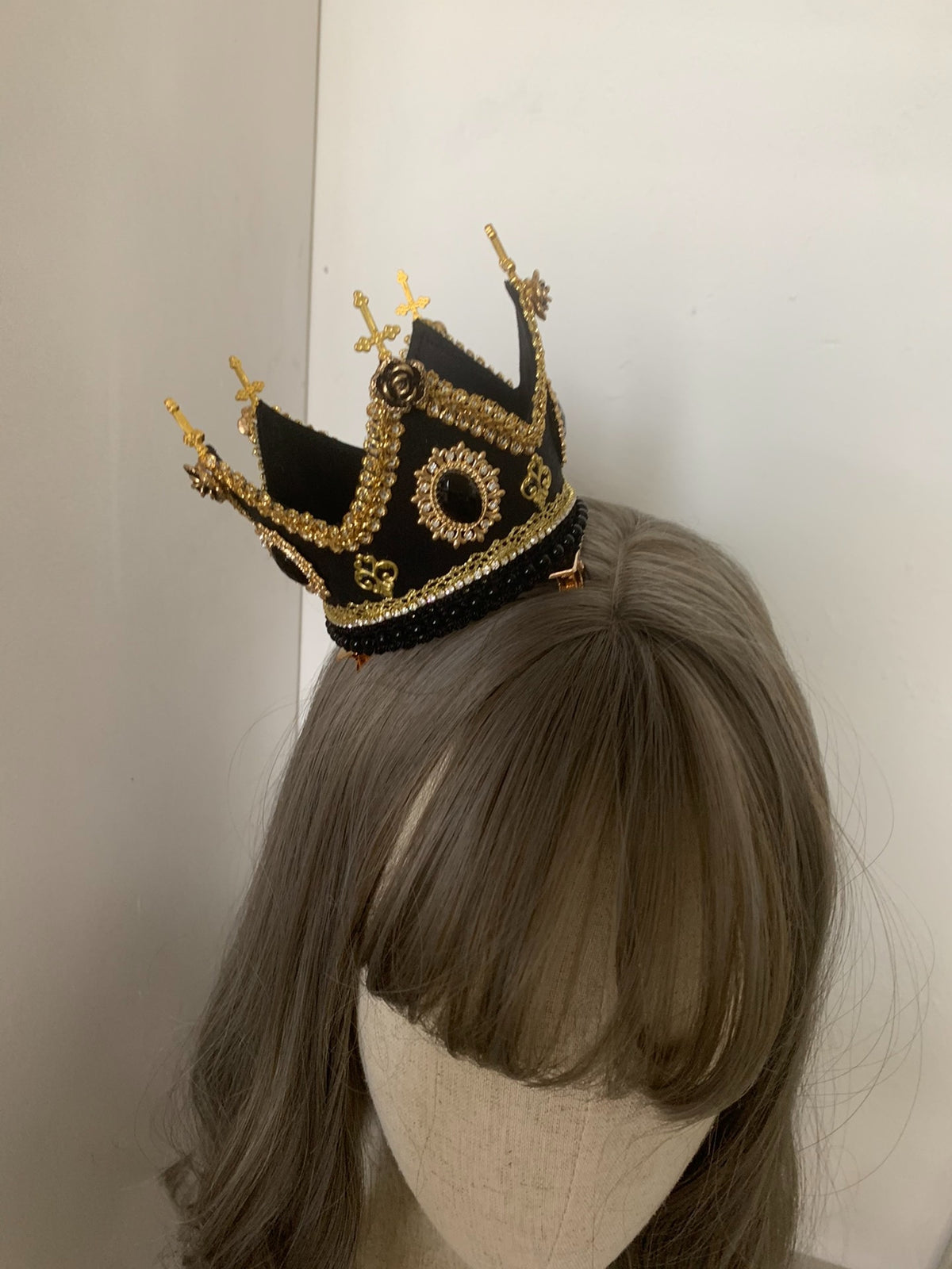 Handgakte Gothic Lolita Zwarte Kroon Hoofstuk