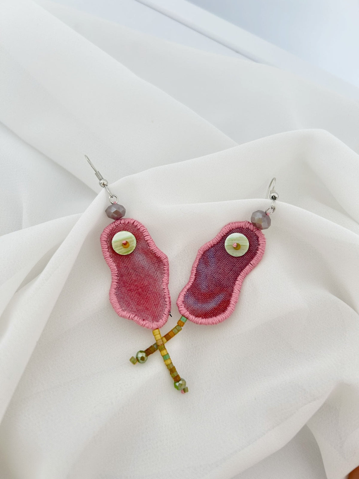 Fabric Petal Earrings with Shell Beads