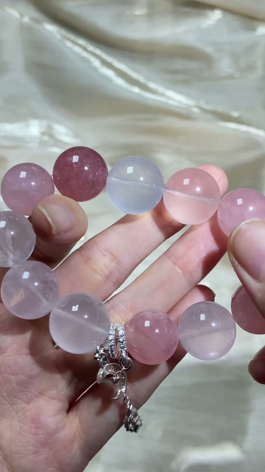 Pink Crystal Strawberry Quartz Beaded Bracelet