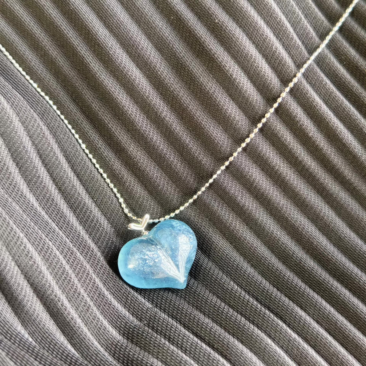 Collana con Ciondolo a Cuore in Acquamarina Naturale