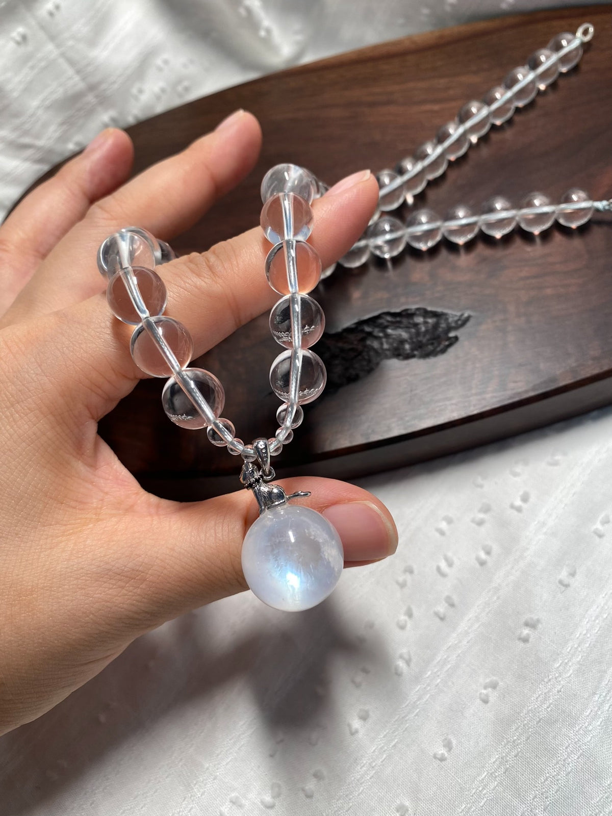 White Crystal Blue Moonstone Pendant Necklace
