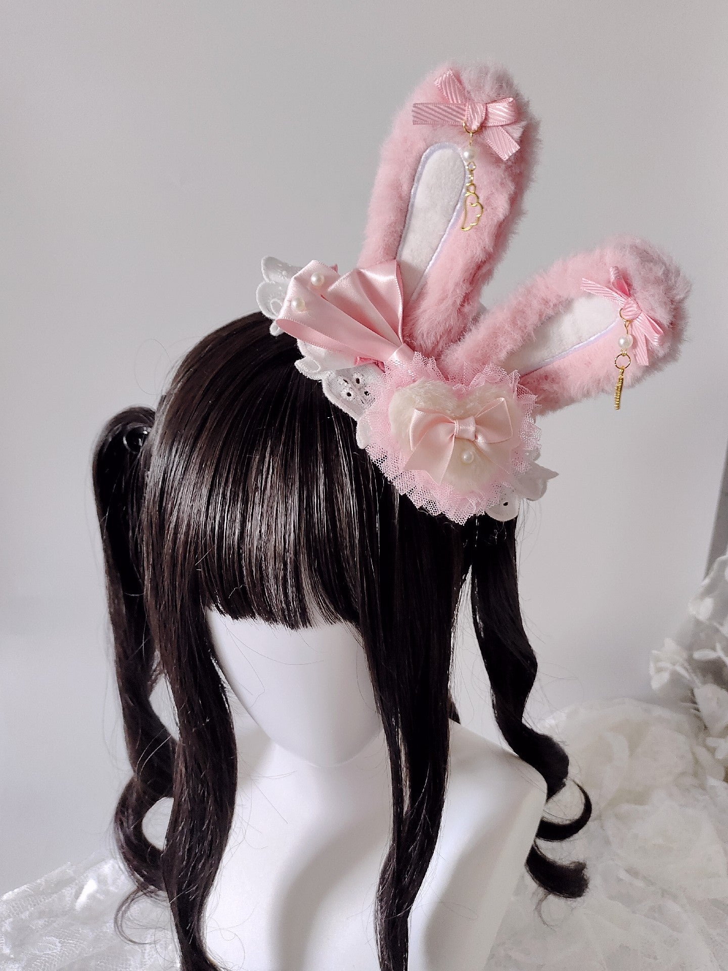 Pink Rabbit Ear Lolita Headband with Adjustable Wire Ears