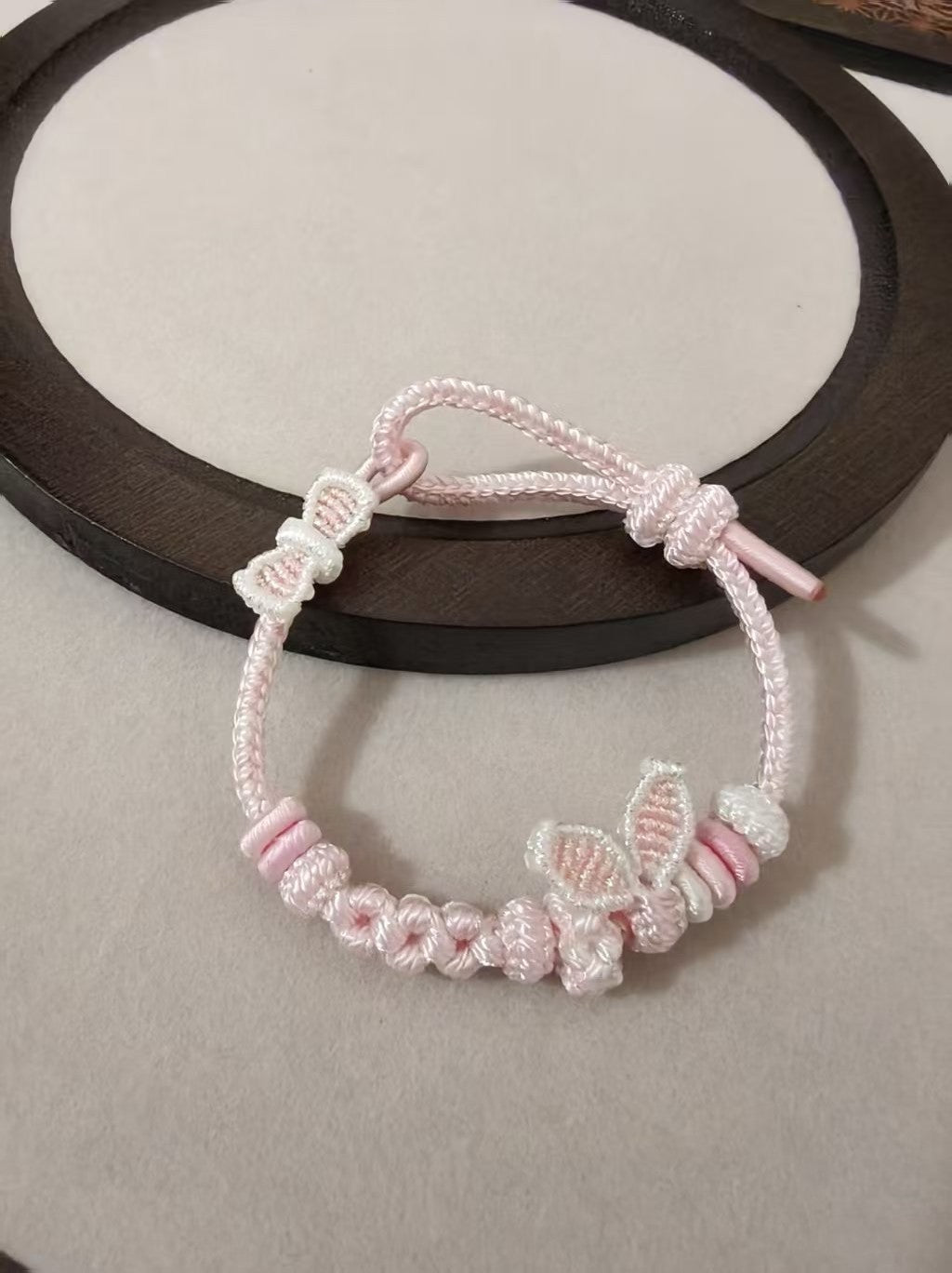 Handwoven Pink Bunny Ear Bracelet with Bow