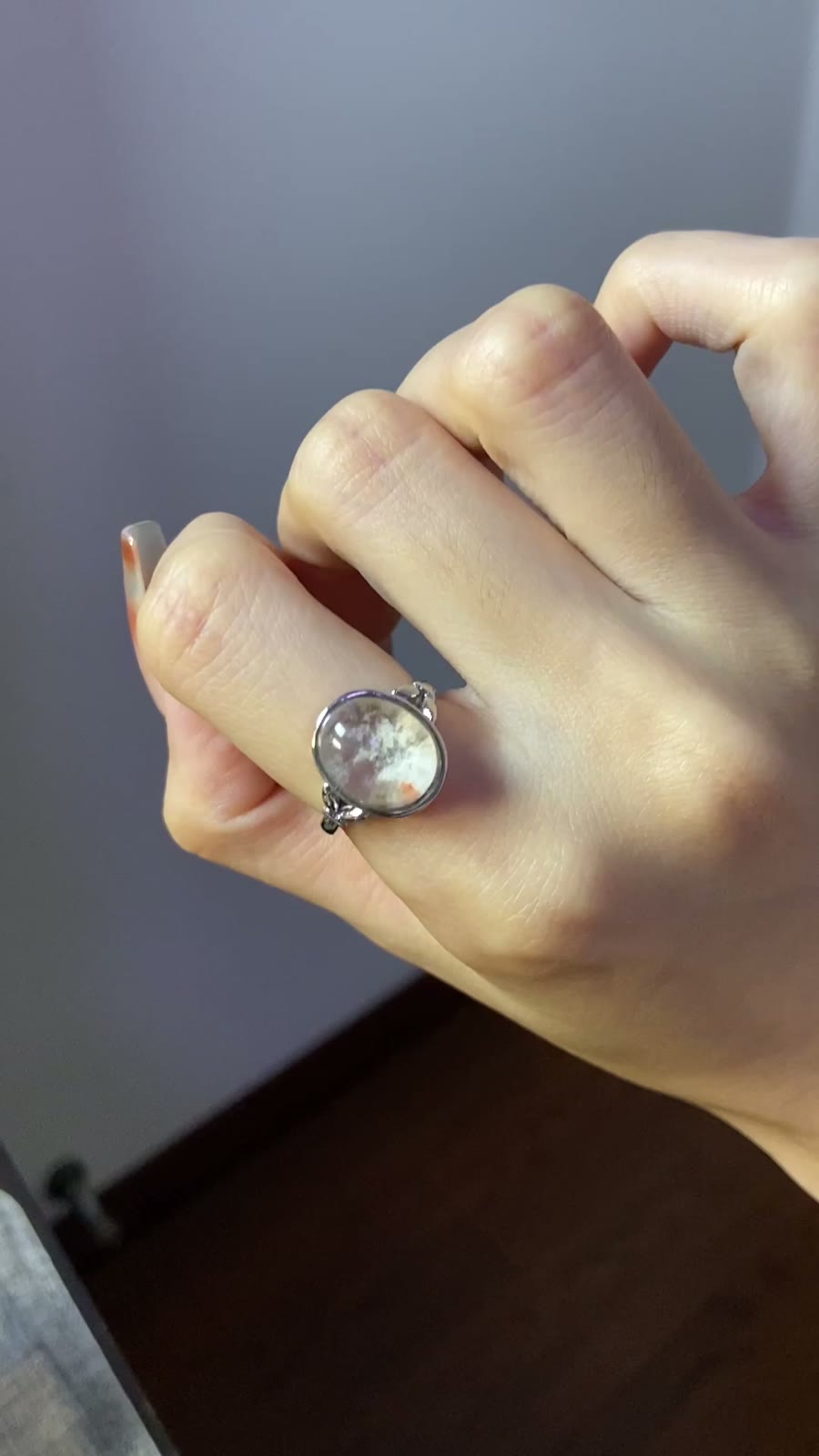 Natural White Phantom Quartz Ring