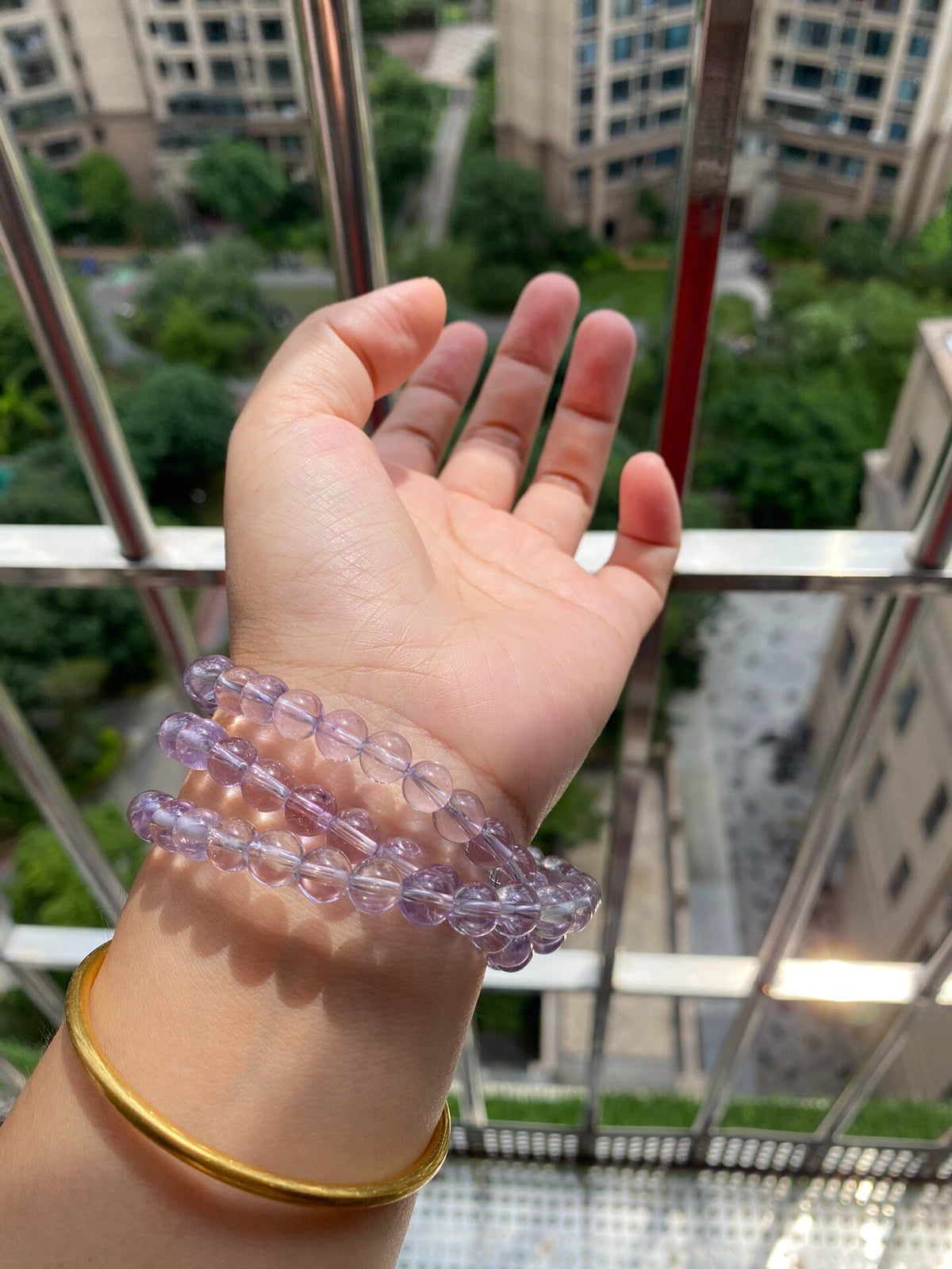 Amethyst Triple Wrap Bracelet with Golden Rutilated Quartz