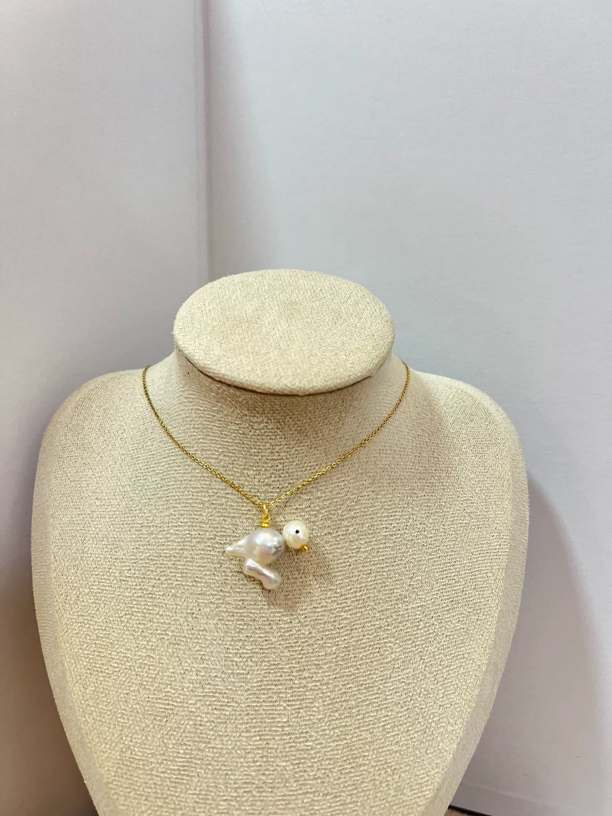 Canary Bird Baroque Pearl Pendant Necklace