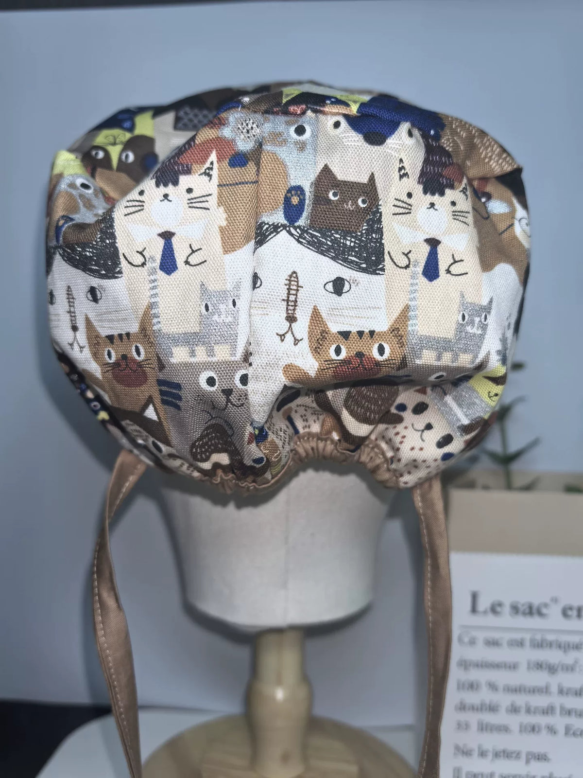 OP-Haube mit Katzenmuster aus Baumwolleinwand