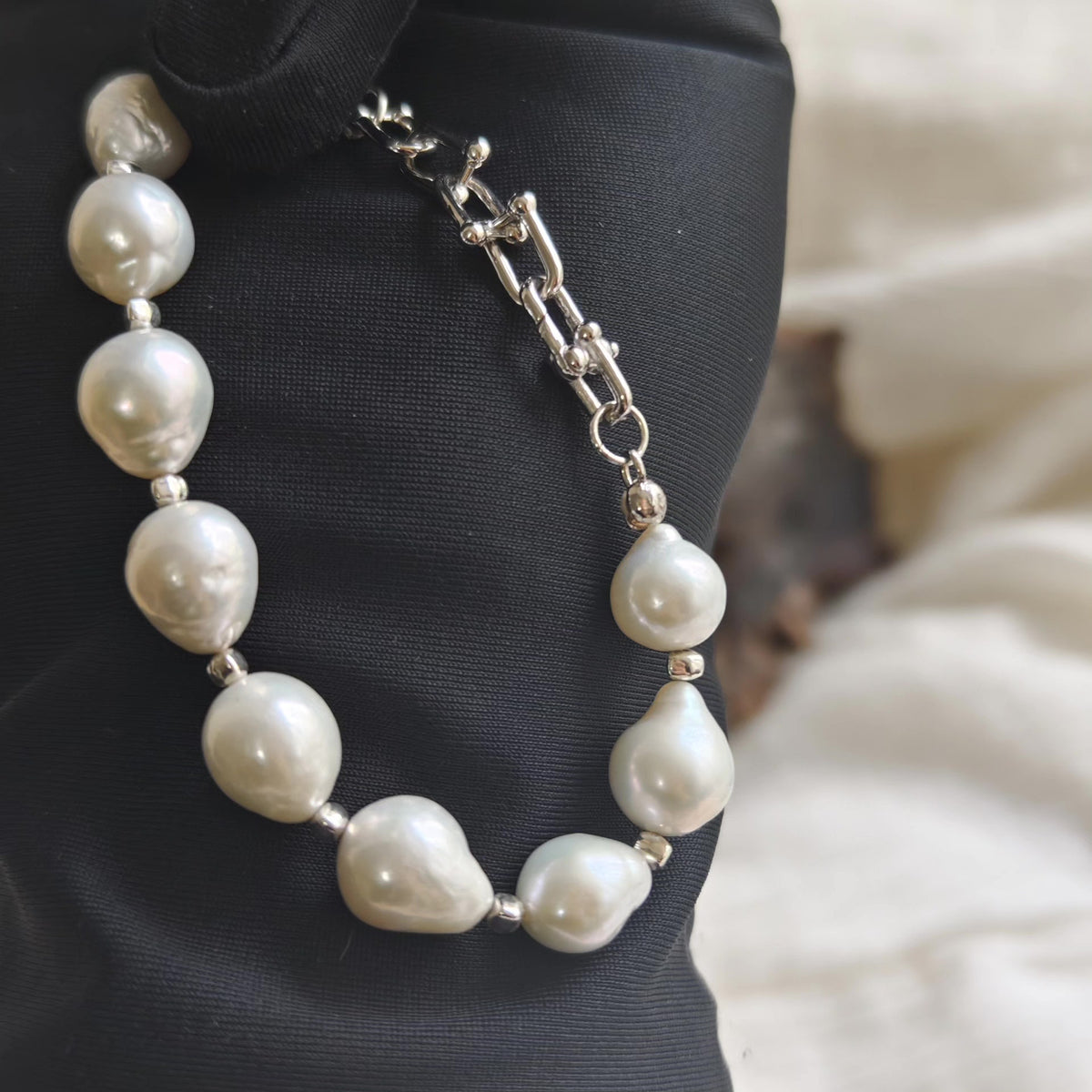 Natural Baroque Pearl Pure Silver Bracelet
