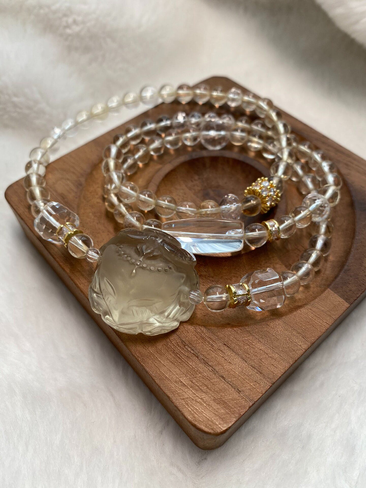 Citrine Fox Charm Triple Wrap Bracelet