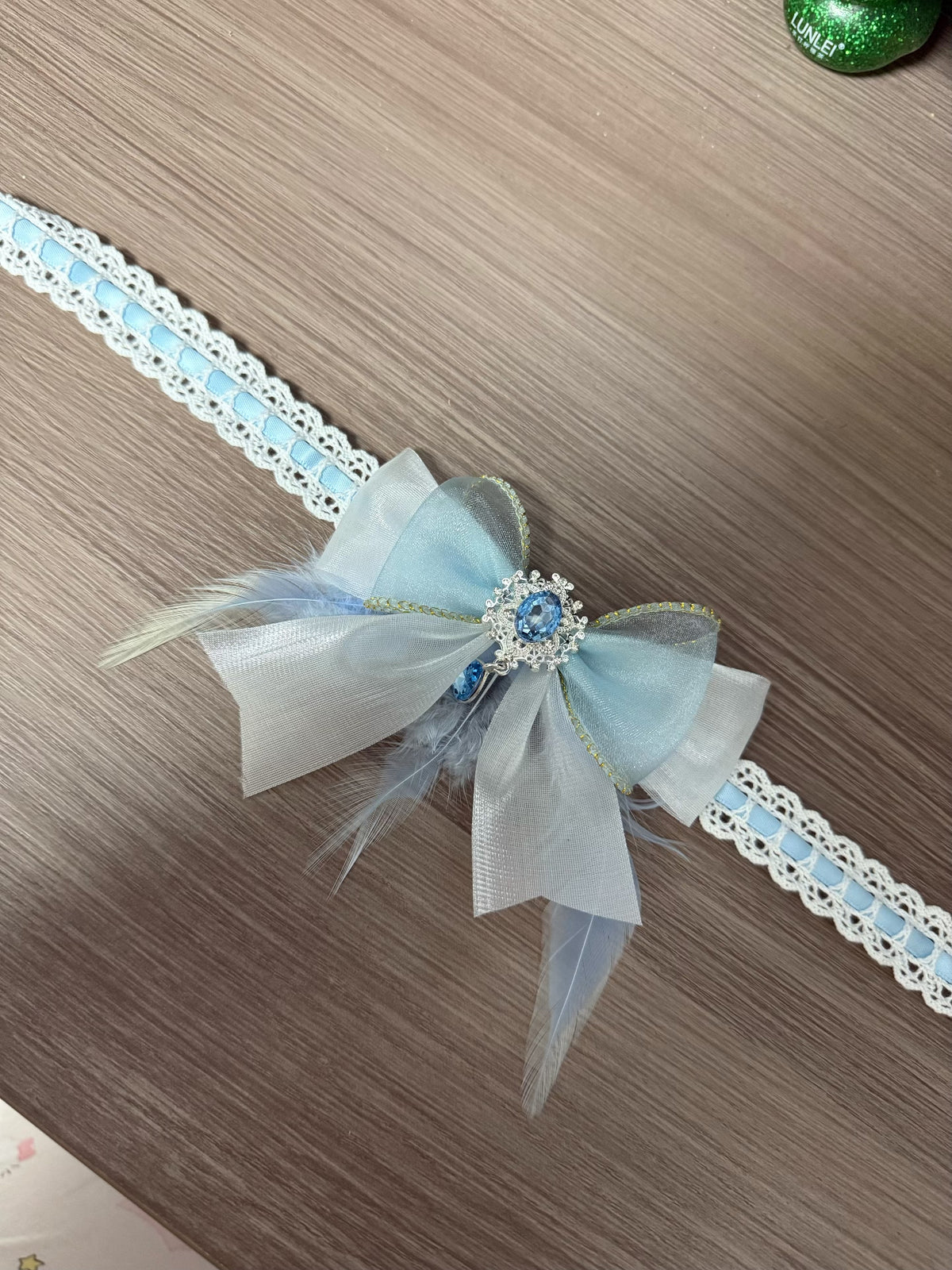 Handmade Choker Necklace with Blue Bow