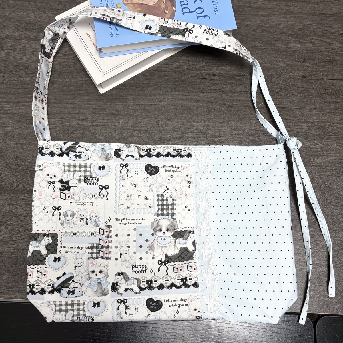 Patchwork Polka Dot Puppy Tote Bag