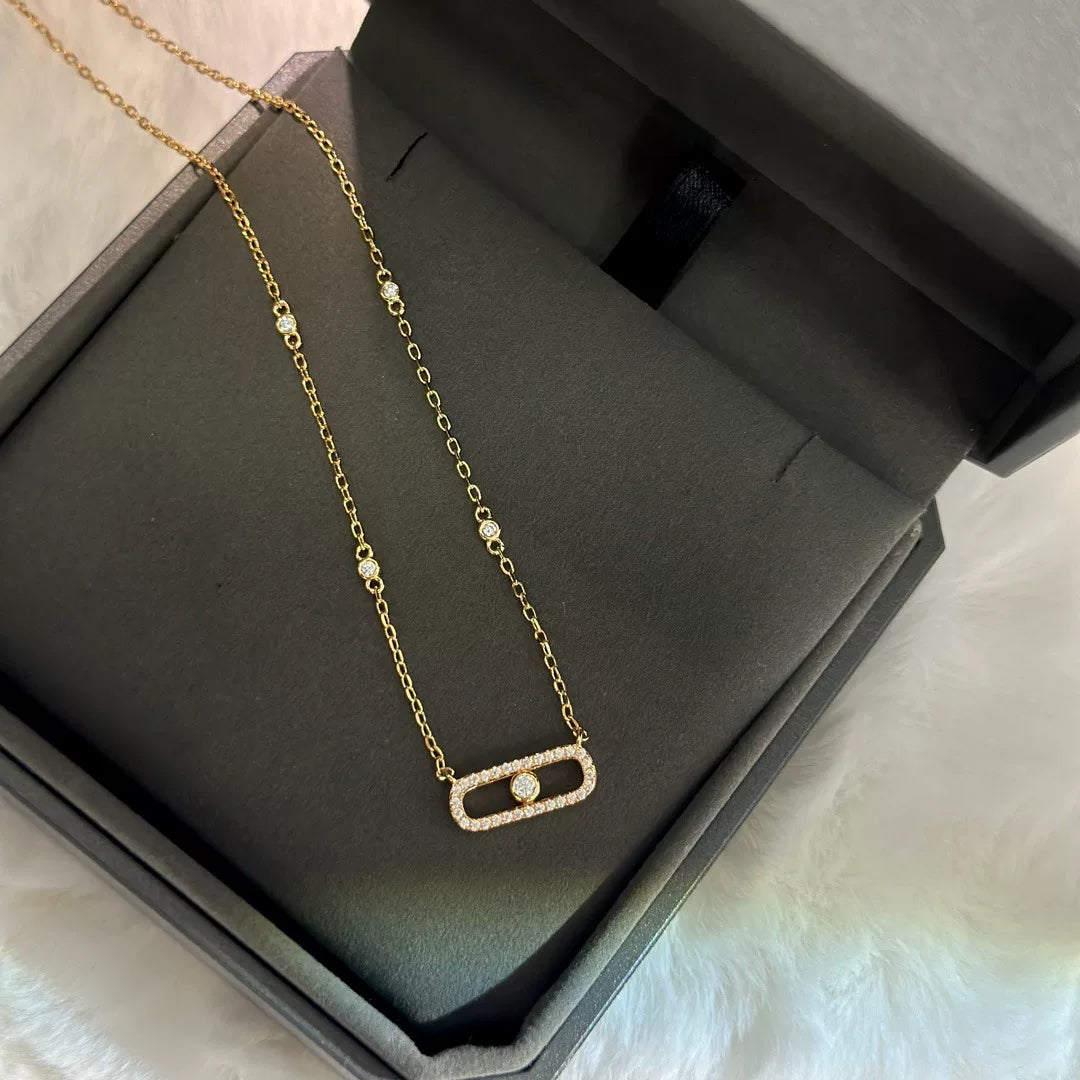 Collar Rectangular de Piedra Deslizante S925 Plata