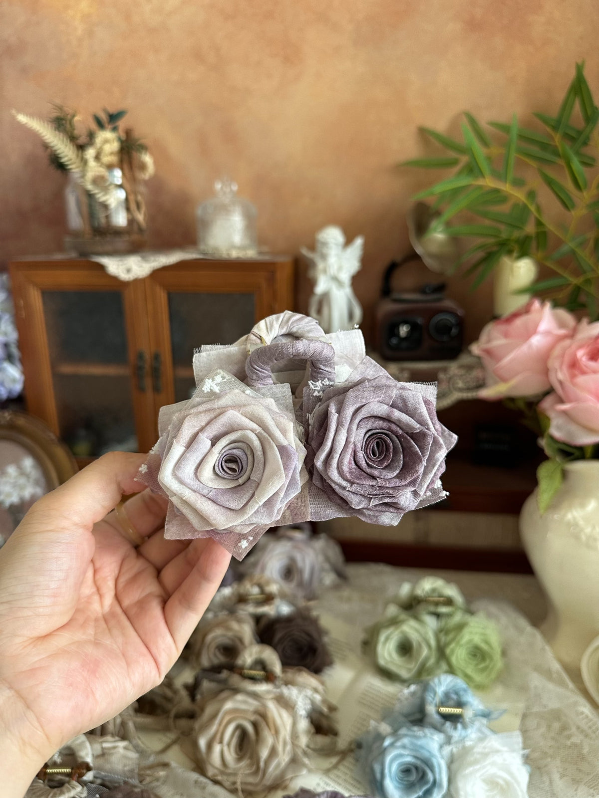 Handmade Fabric Rose Claw Clip 13cm
