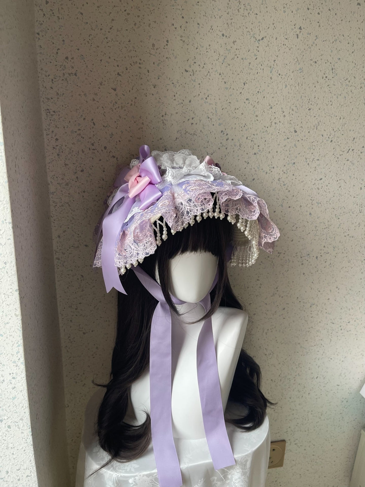 Lolita Lace Bonnet Handcrafted Pink Purple