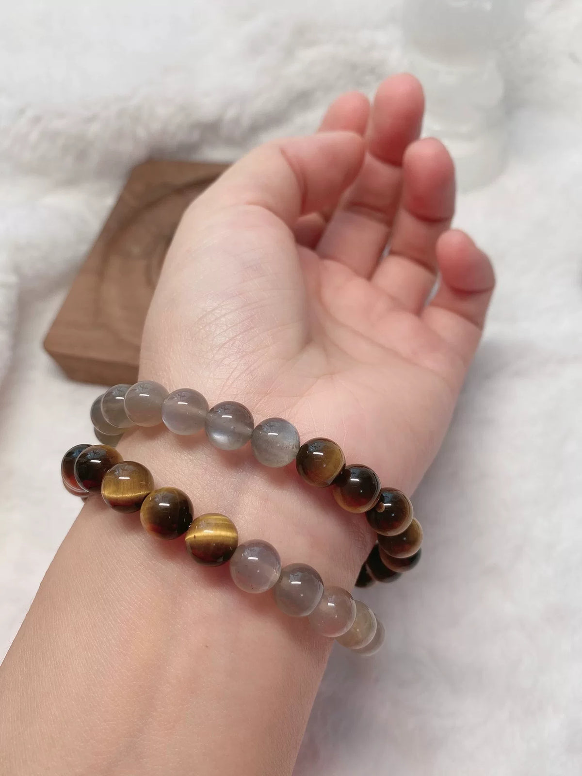 8mm Tiger Eye Moonstone Double Wrap Bracelet