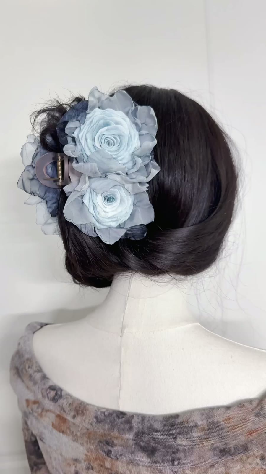 Handcrafted Blue Rose Fabric Hair Clip