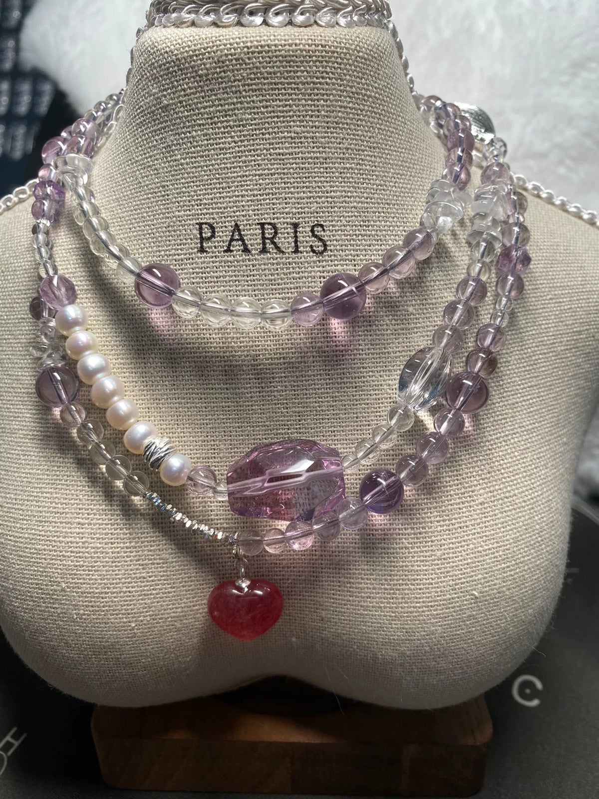 Halsband med ametyst och klarkvarts