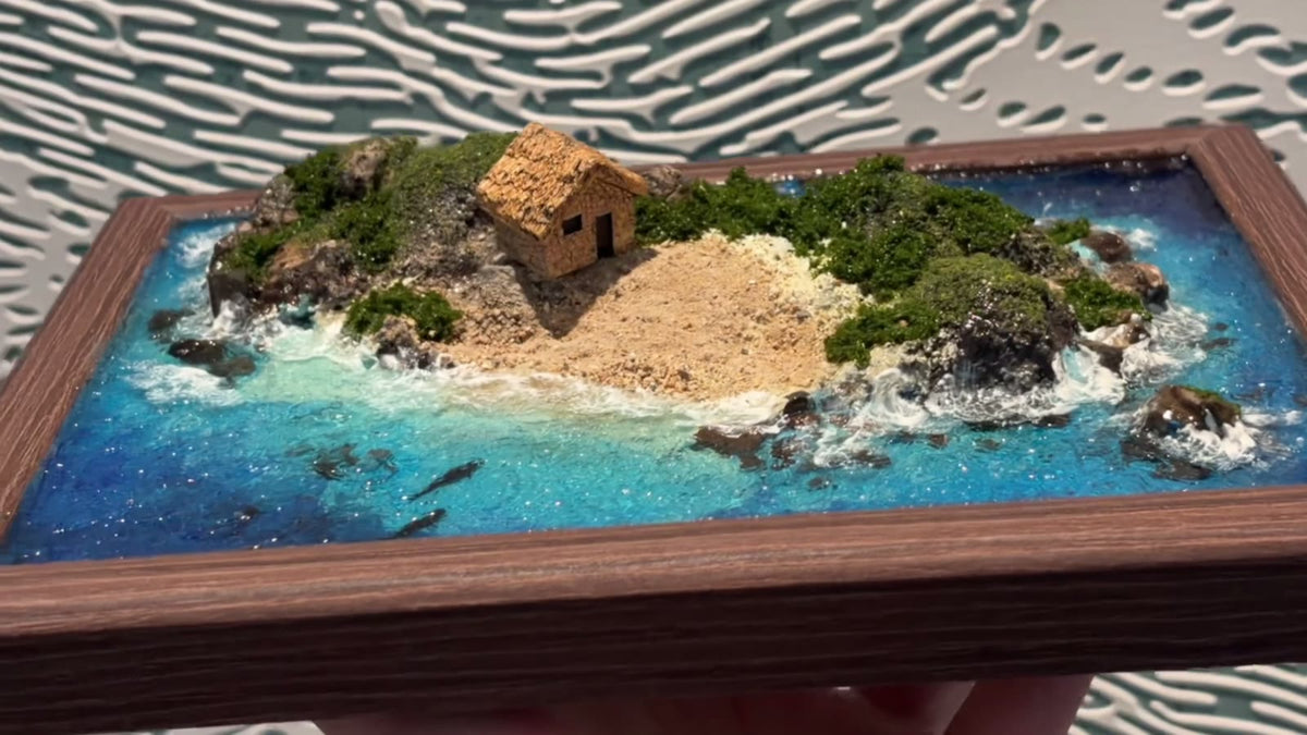 Handcrafted Miniature Island Diorama Wooden Frame