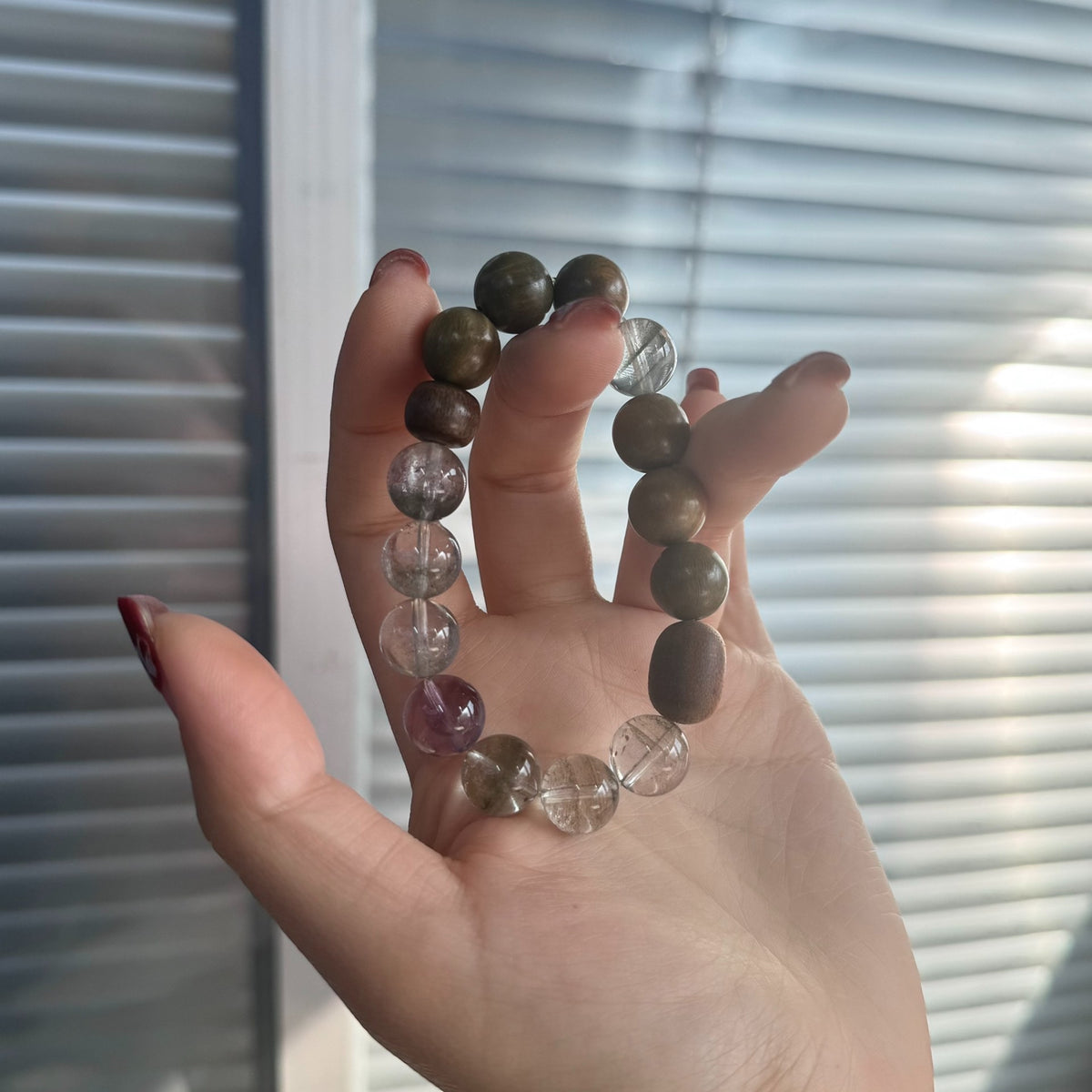 Green Phantom Quartz Sandalwood Beaded Bracelet