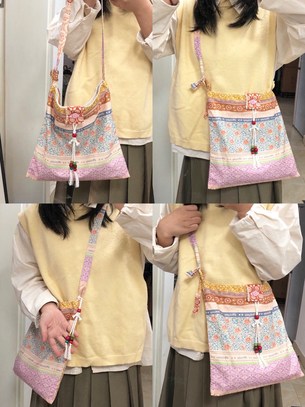 Floral Patchwork Canvas Crossbody Bag