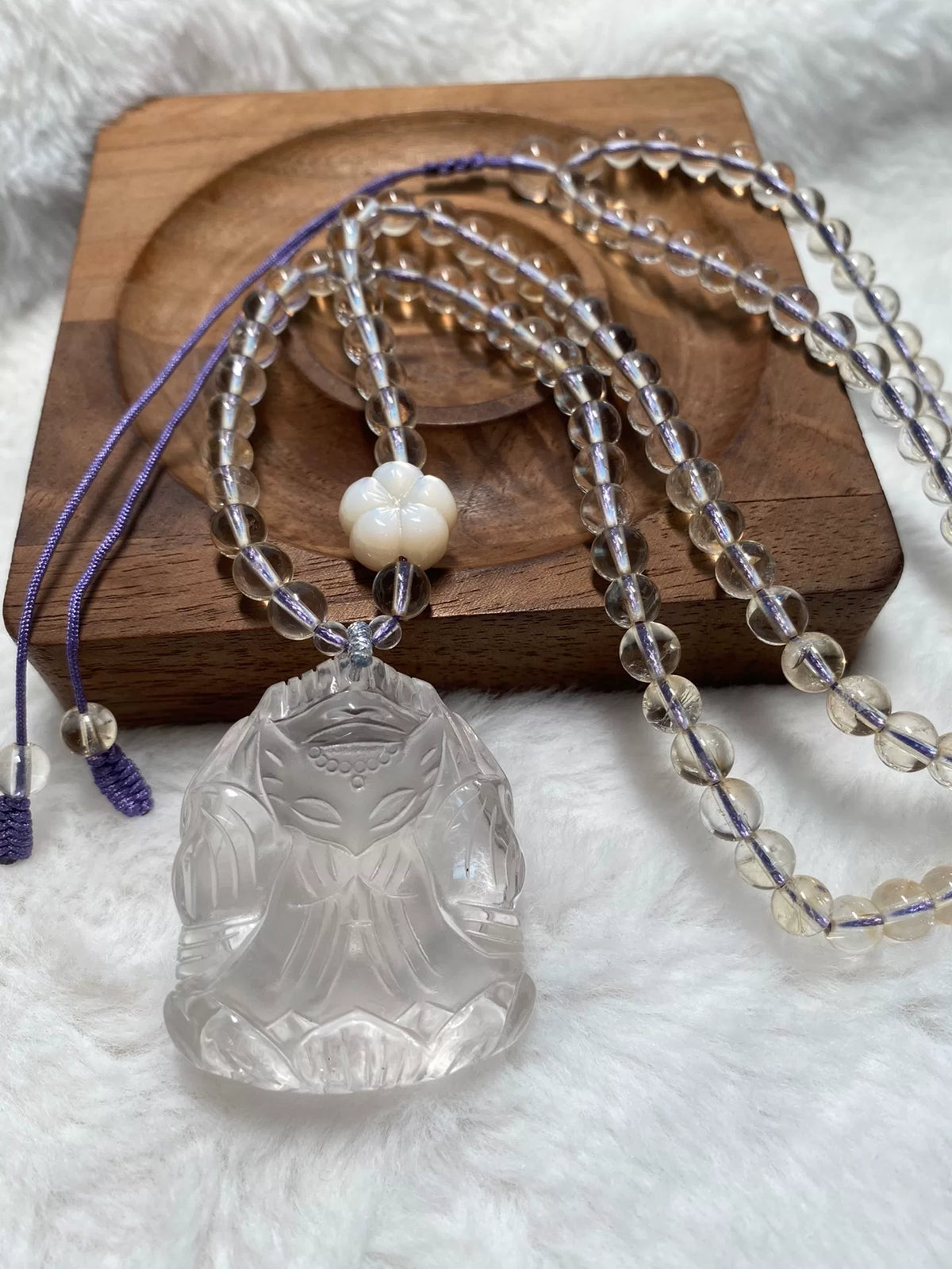 Citrine Beaded Necklace with Carved Fox Pendant