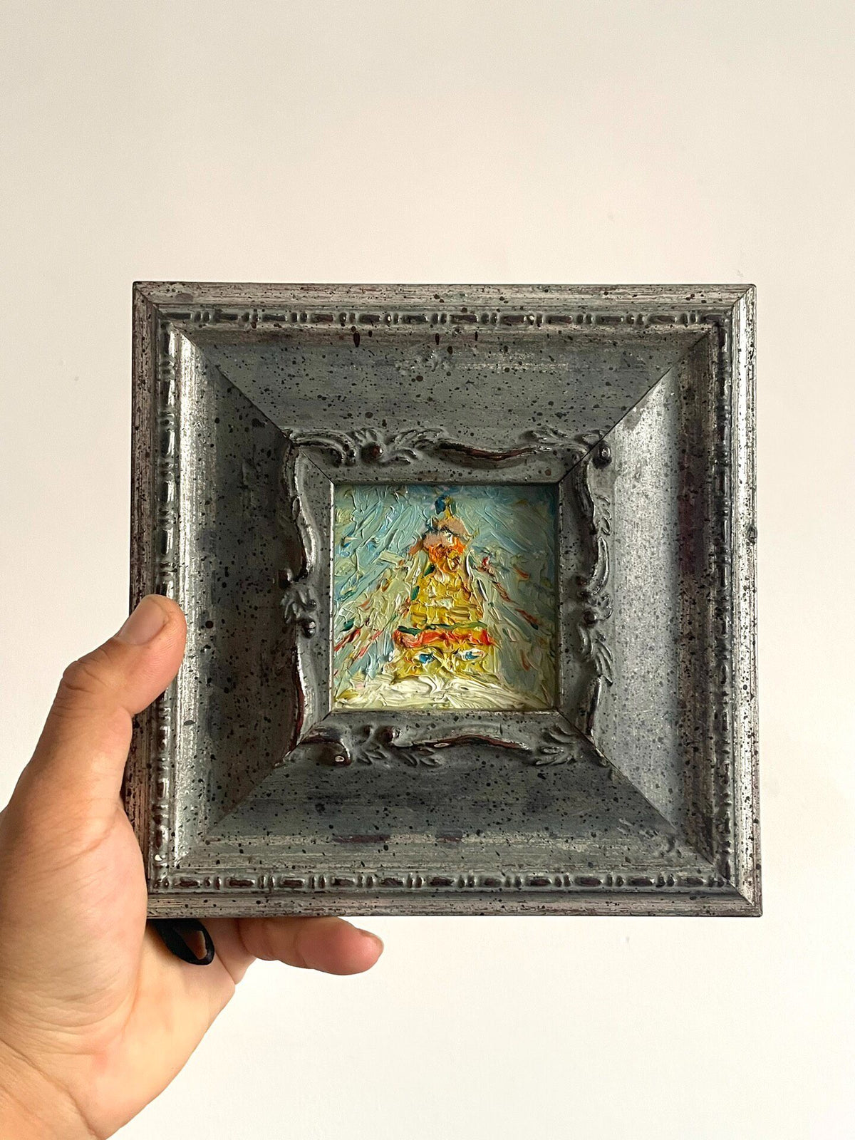 Dipinto a olio a mano raffigurante uno stupa, 3 pollici