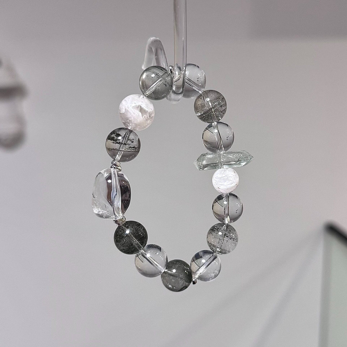 Green Phantom Quartz Beaded Bracelet with Clear Quartz