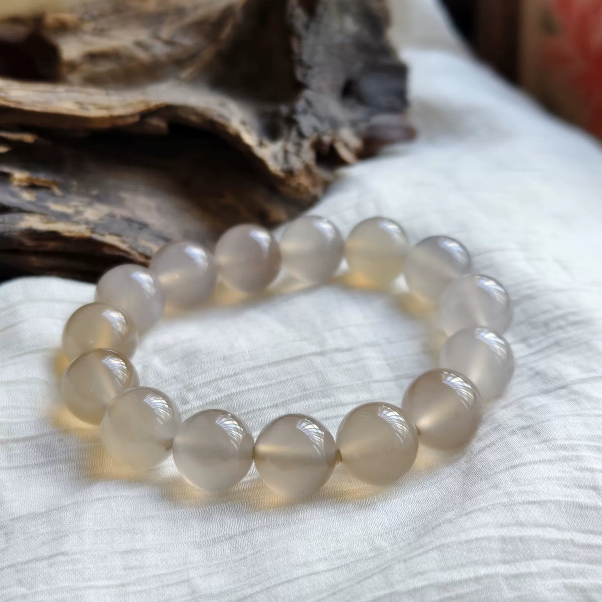 Armband aus natürlichem grauem Achat, 14mm