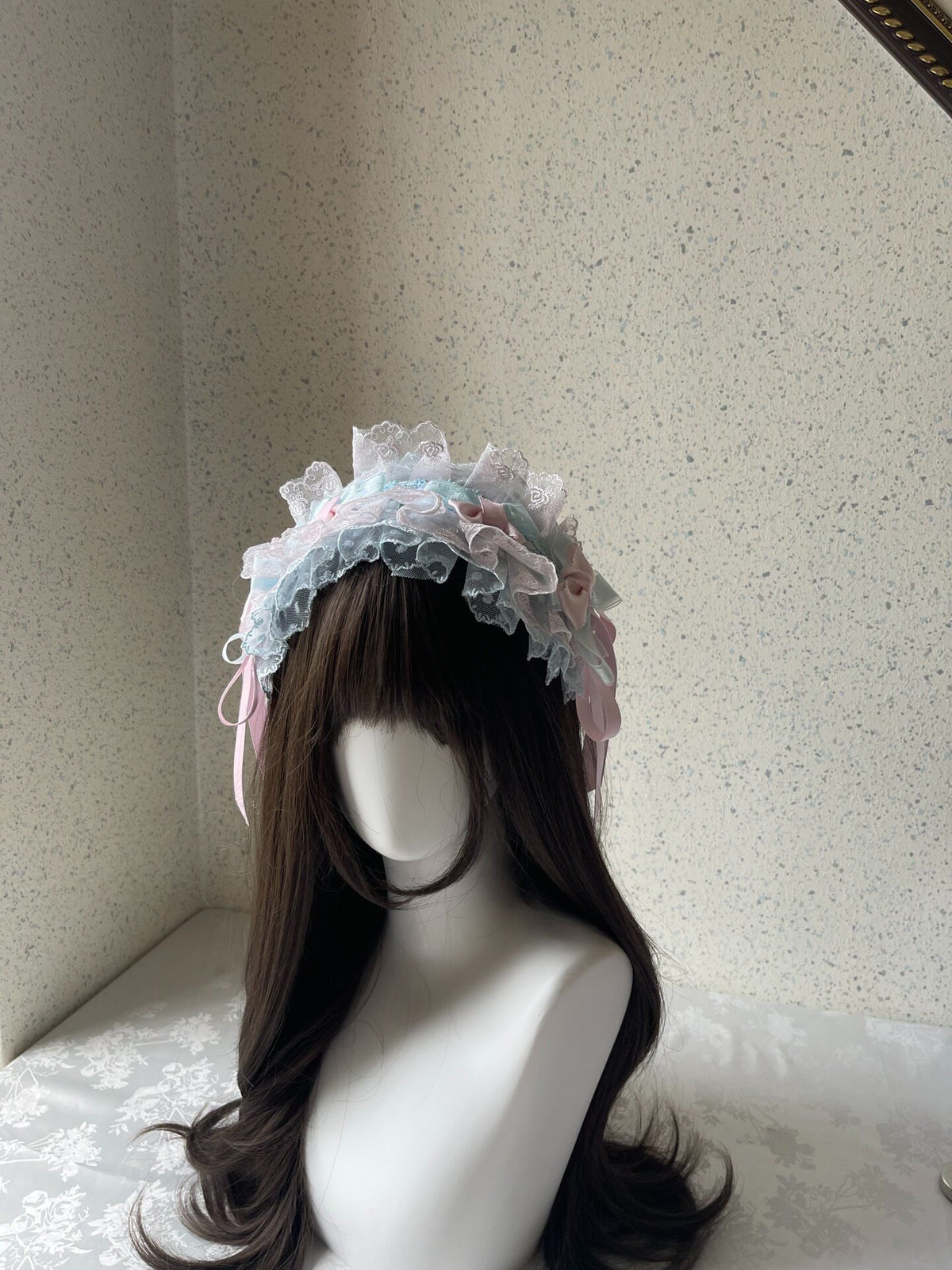 Lolita Lace Headband Powder Blue Pink Bows
