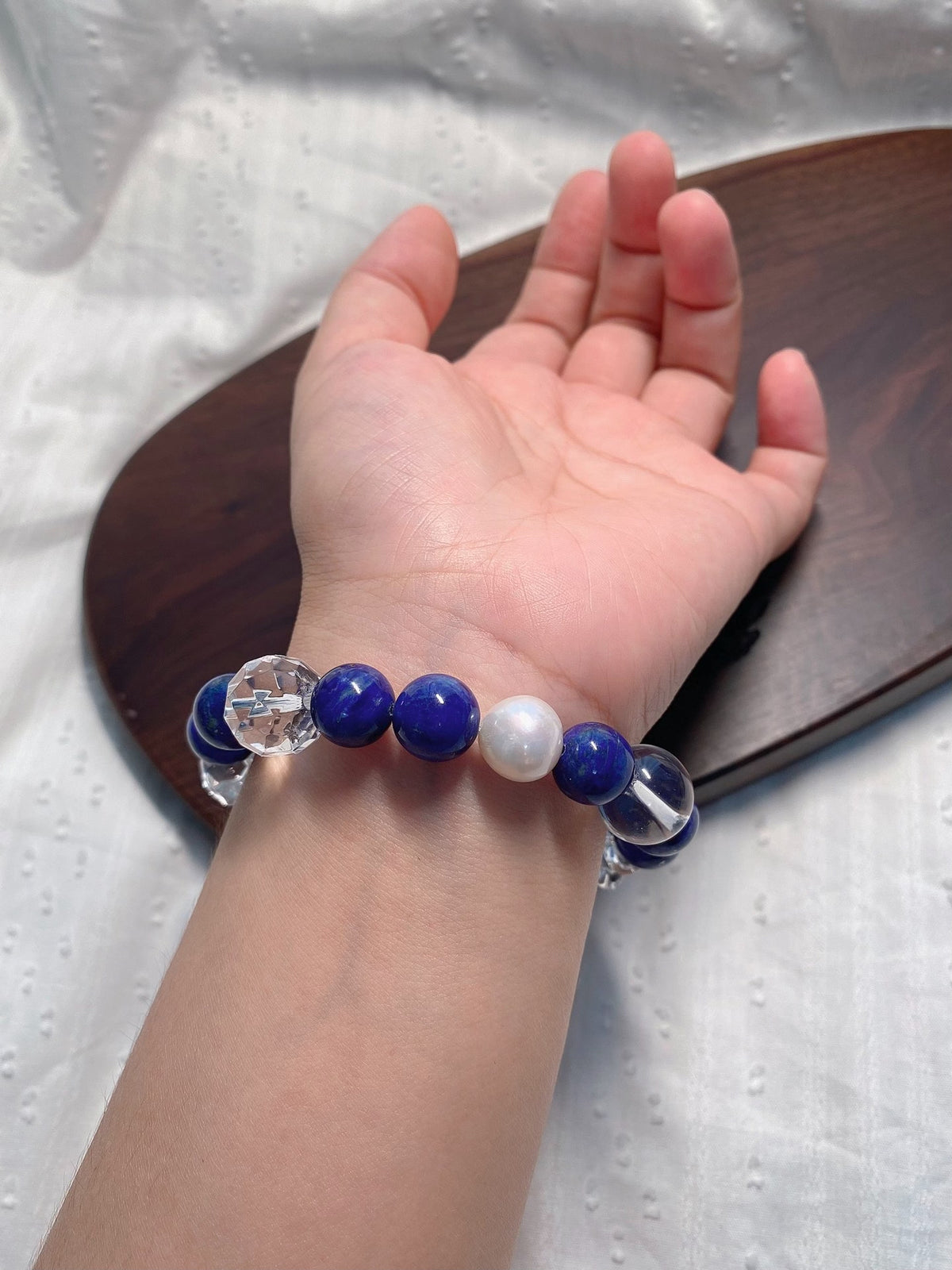 Lapis Lazuli Crystal Pearl Bracelet