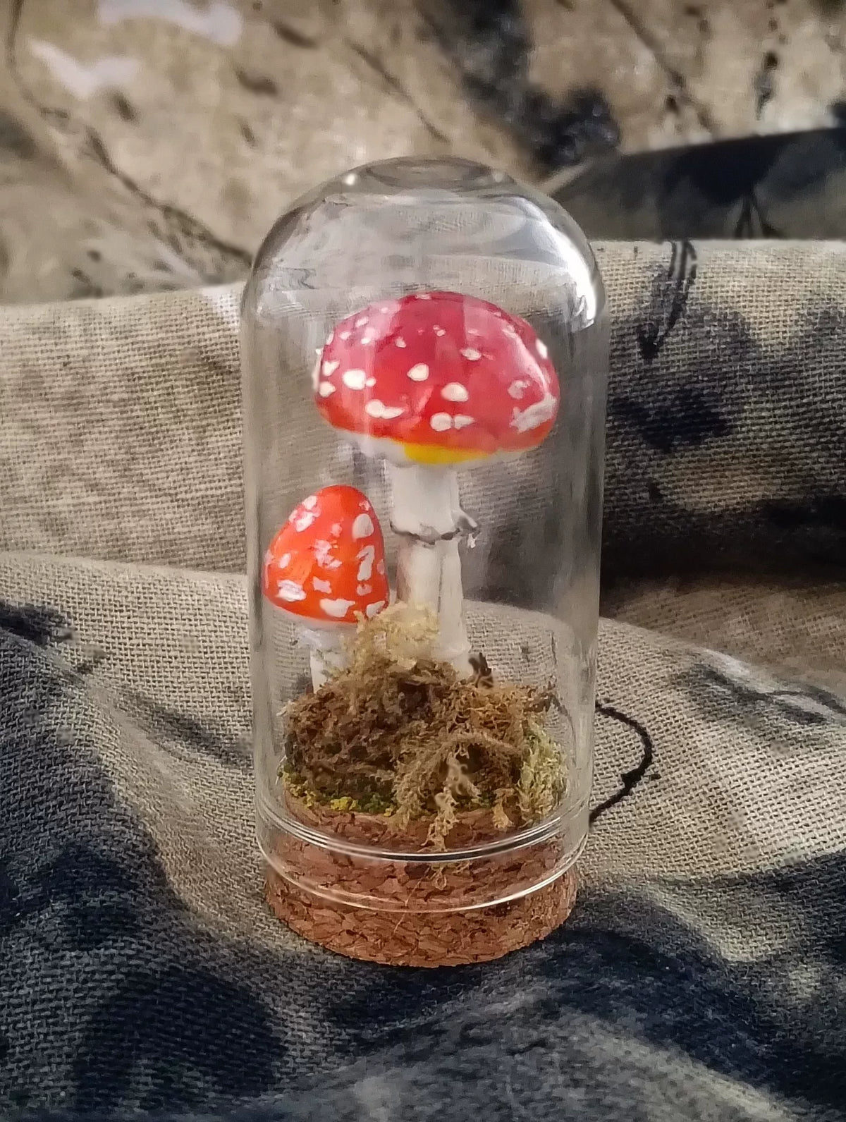 Handcrafted Red Mushroom Glass Cloche Decoration