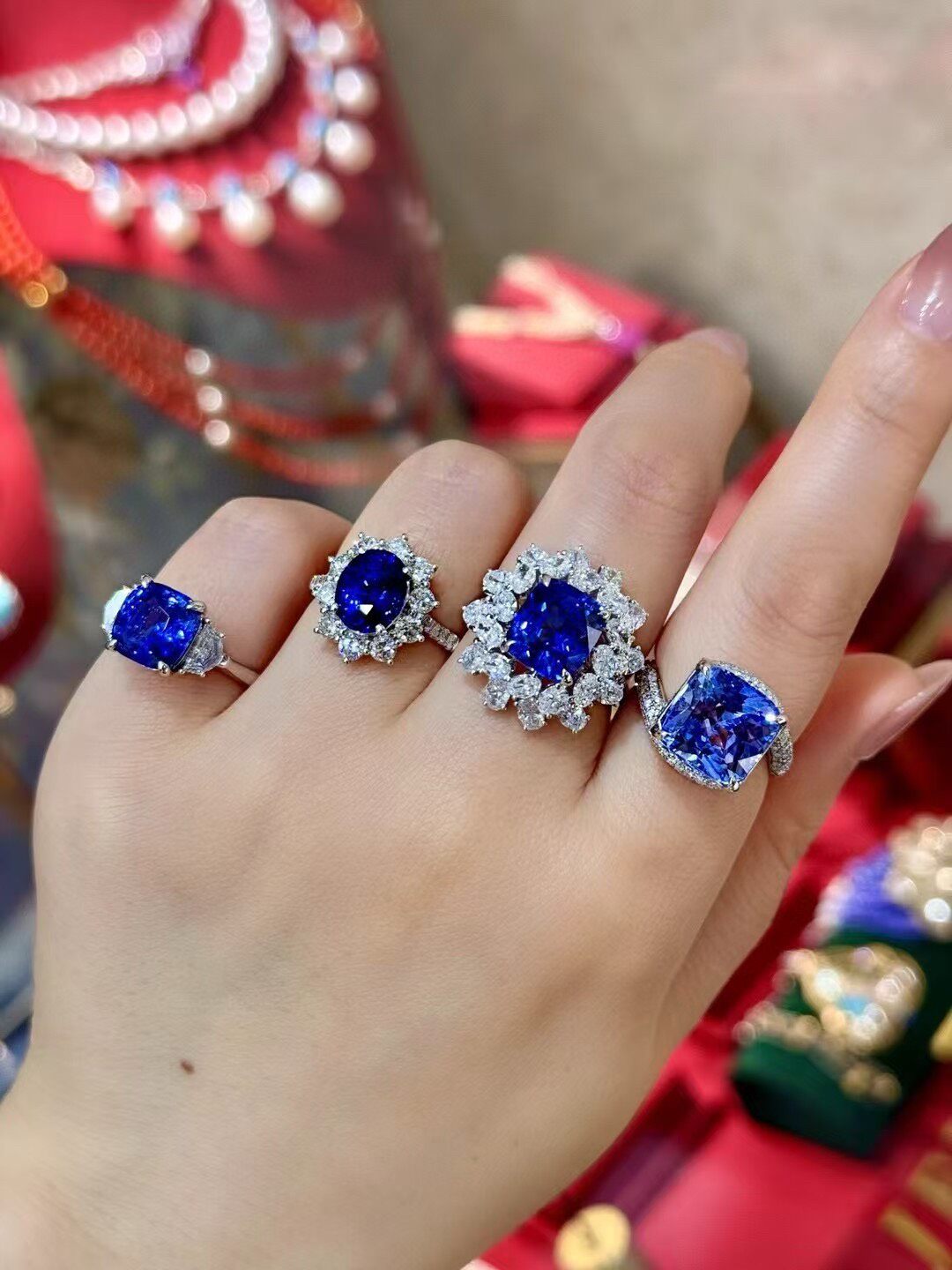 Royal Blue Gemstone & White Pearl Jewelry Collection