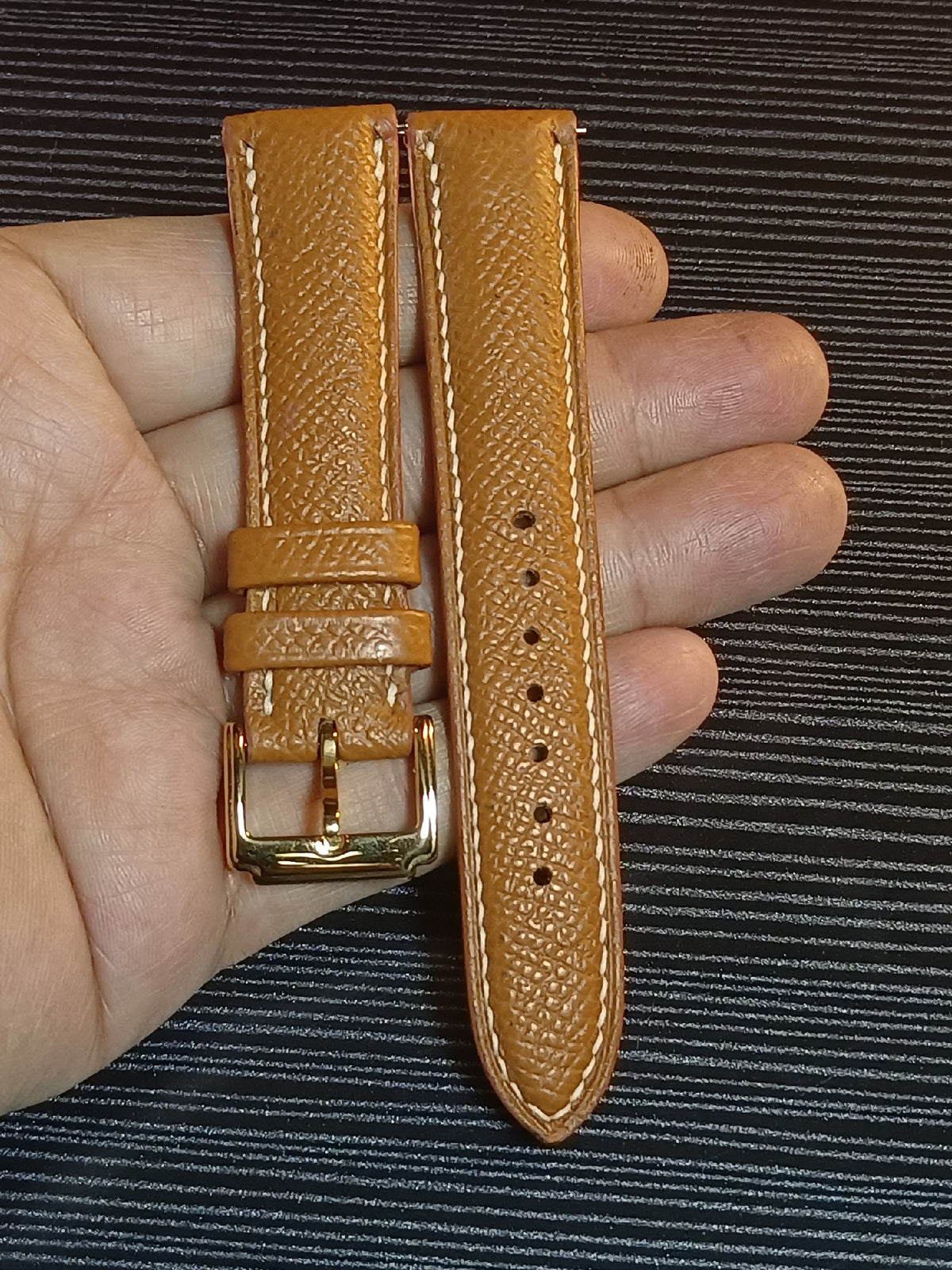 Epsom Leather Watch Strap 20mm Gold Brown