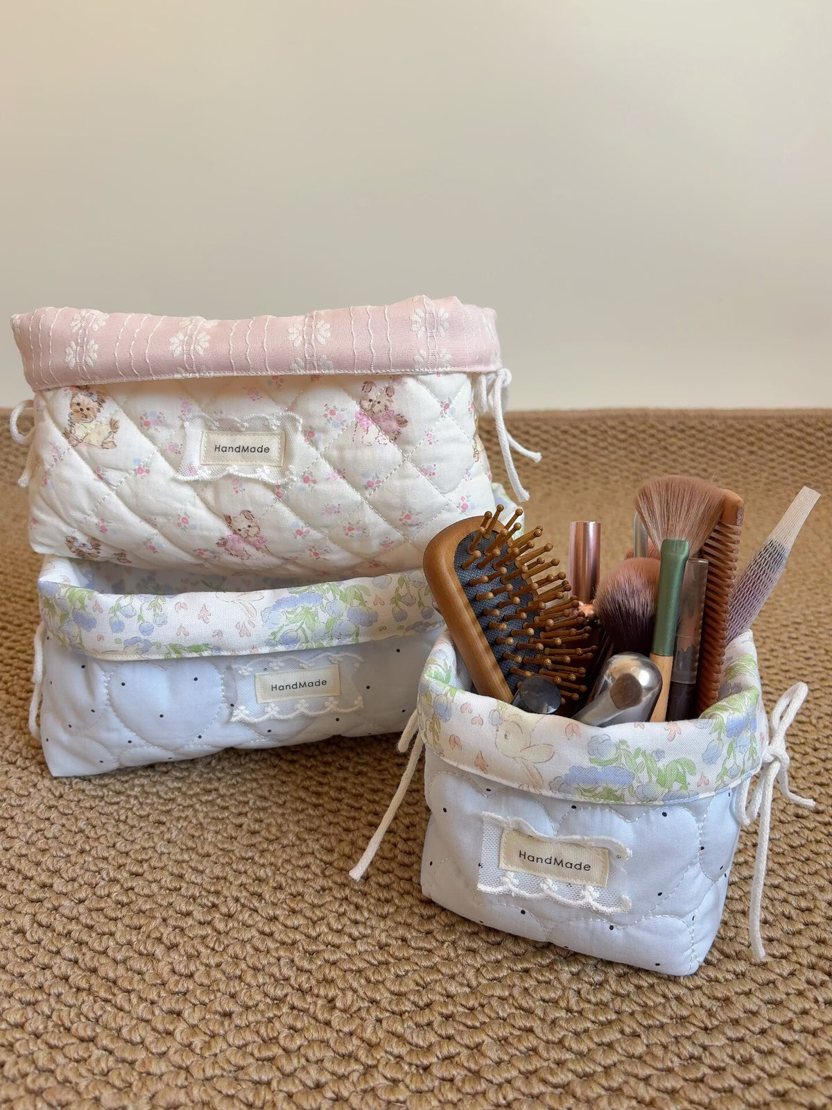 Quilted Plush Desktop Storage Cylinder with Floral Print