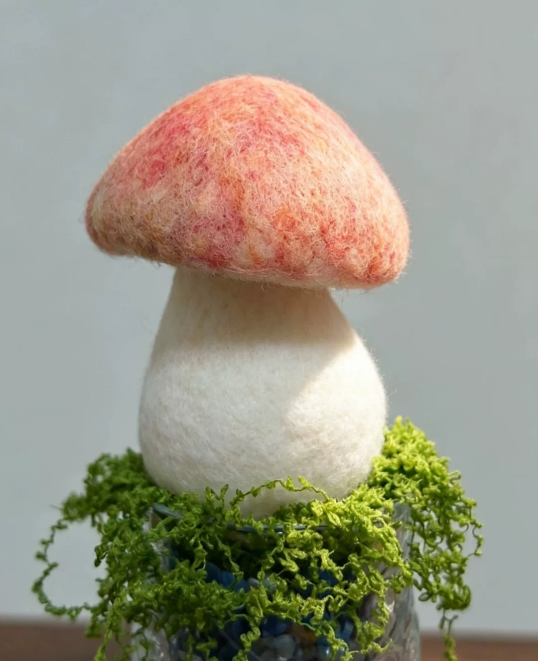 Needle Felted Mushroom Sculpture in Glass Base