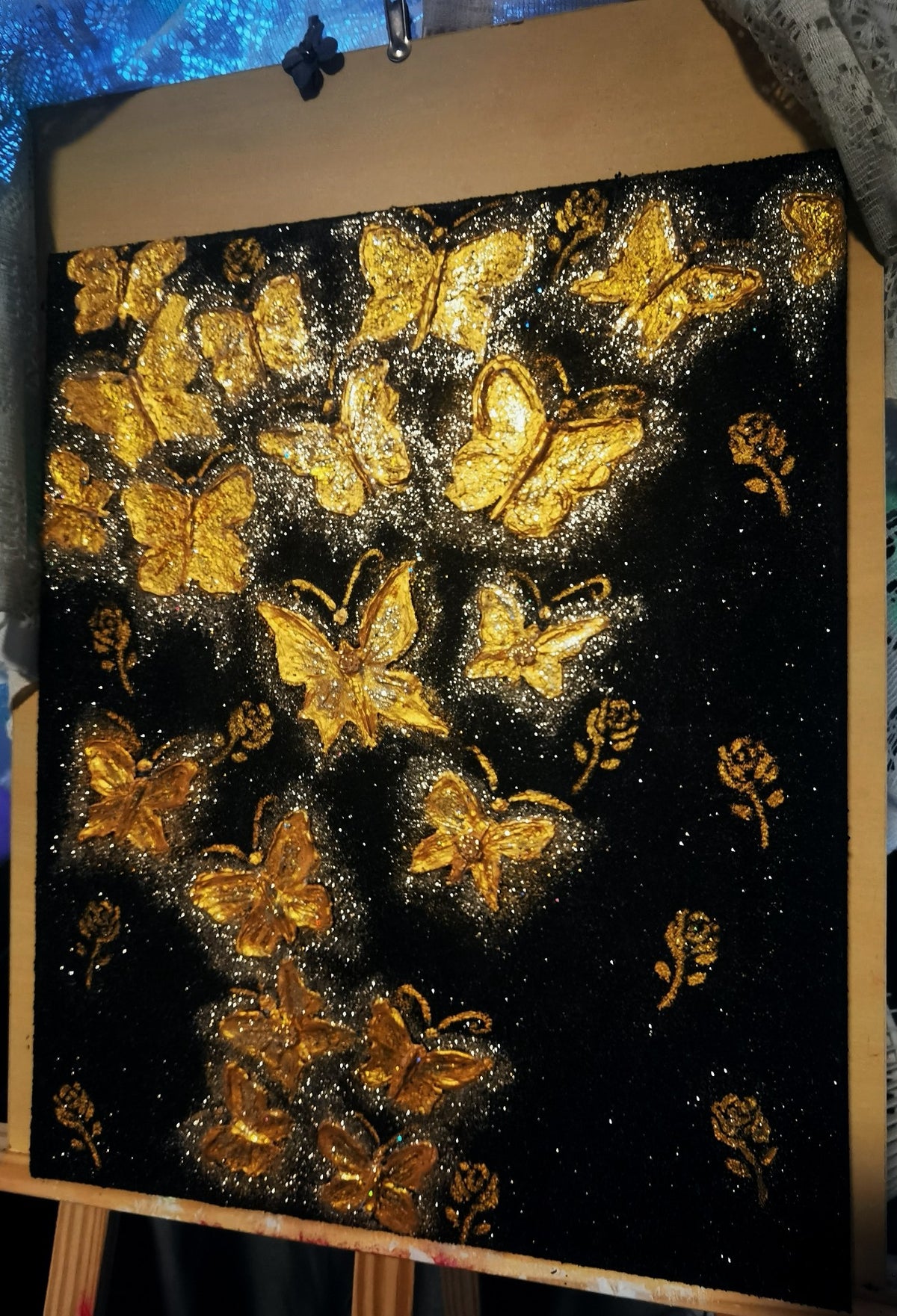 Quartz Sand Textured Gold Butterfly Art