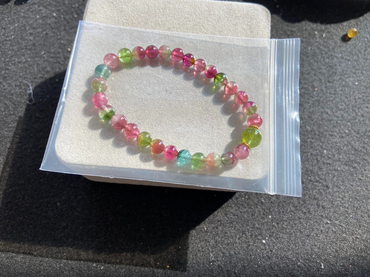 Wassermelonen-Turmalin Perlenarmband