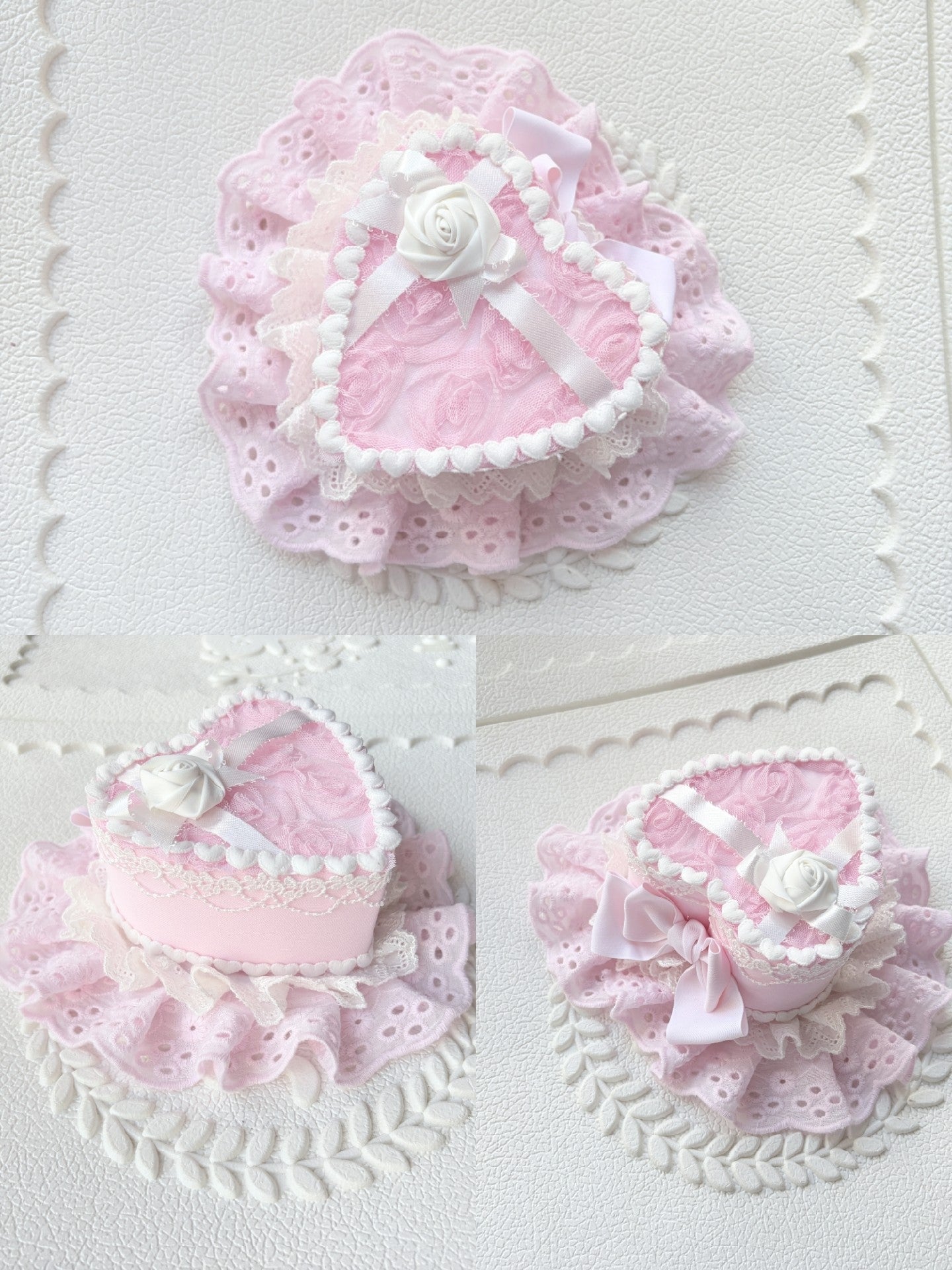 Pink Rose Heart Mini Top Hat with Veil Lolita Headpiece
