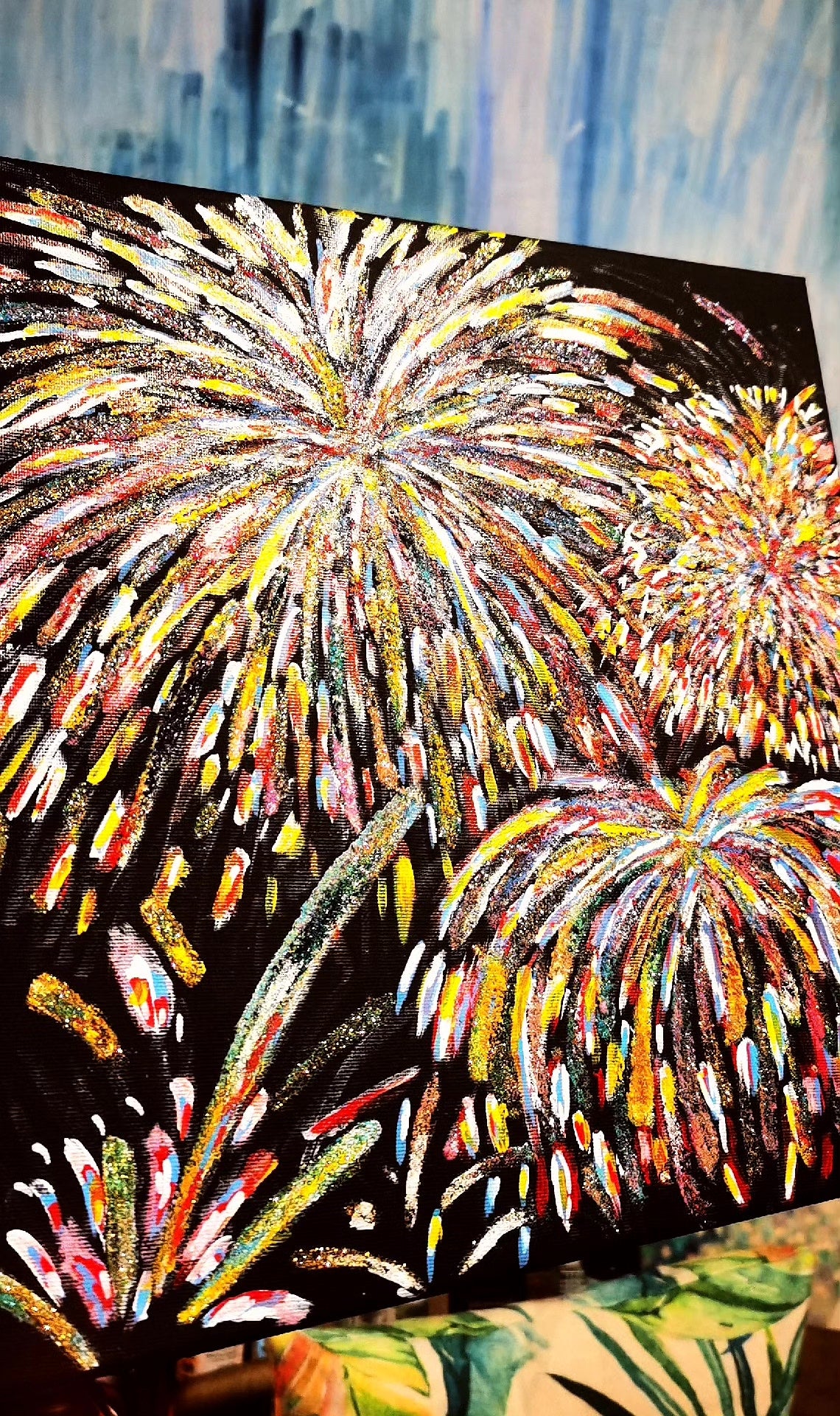 Hand Painted Fireworks Art 30cm Canvas