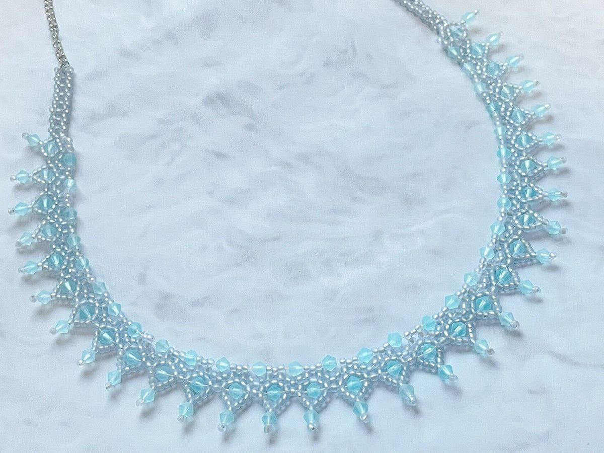 Handmade Frosted Blue Beaded Lolita Necklace