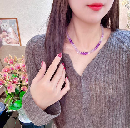 Amethyst Pumpkin Cut Beaded Necklace, 7-7.5mm, 44cm