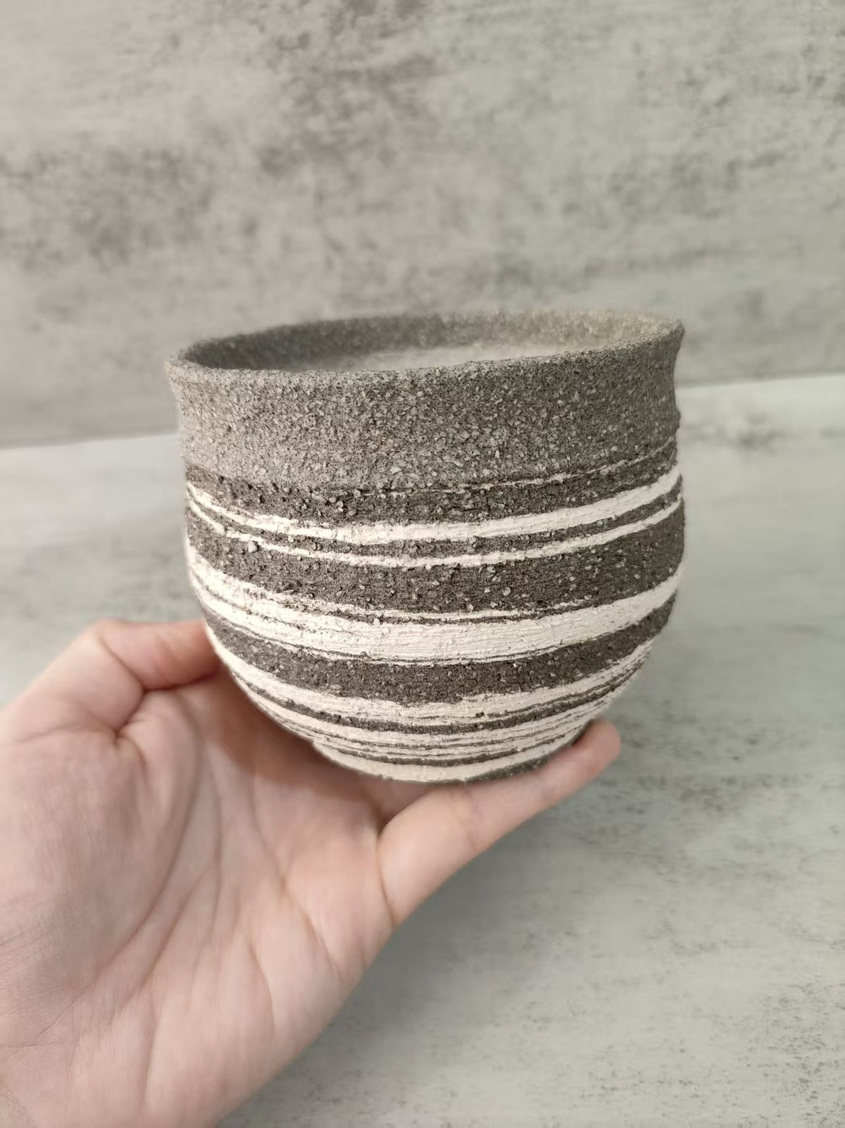 Handmade Ceramic Planter with Striped Texture