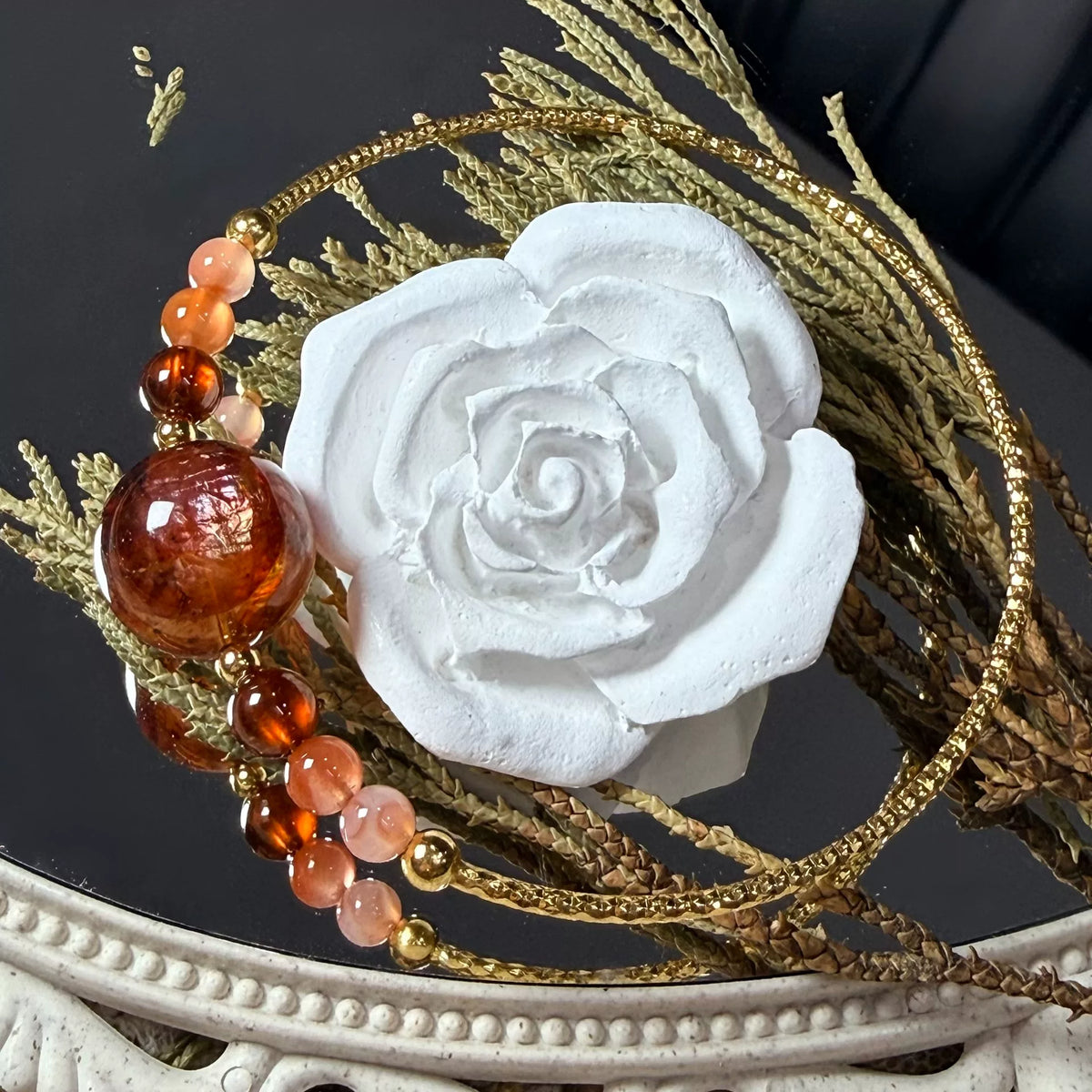 Natural Garnet Agate Beaded Bracelet