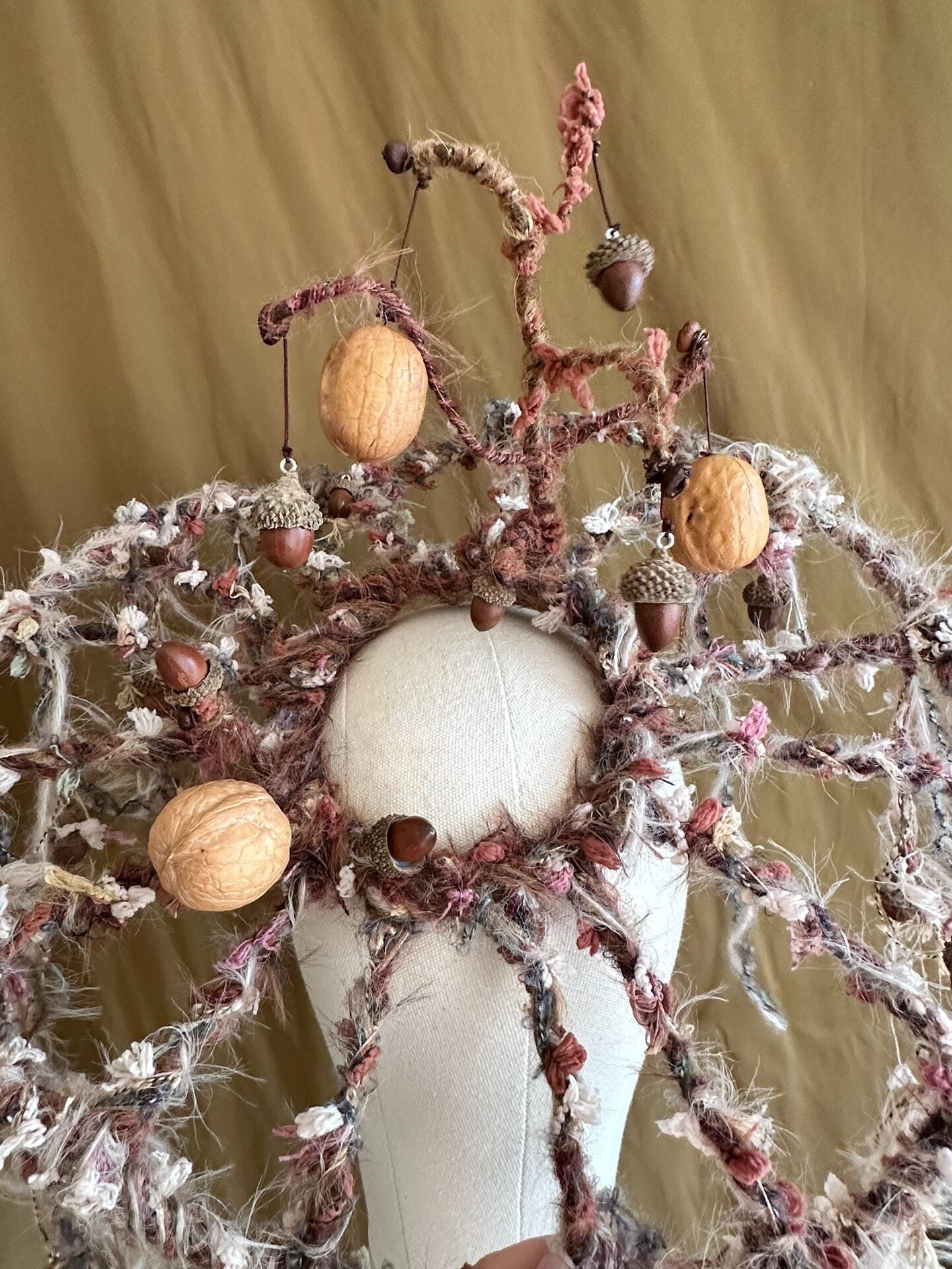 Handcrafted Walnut and Acorn Veil Headpiece