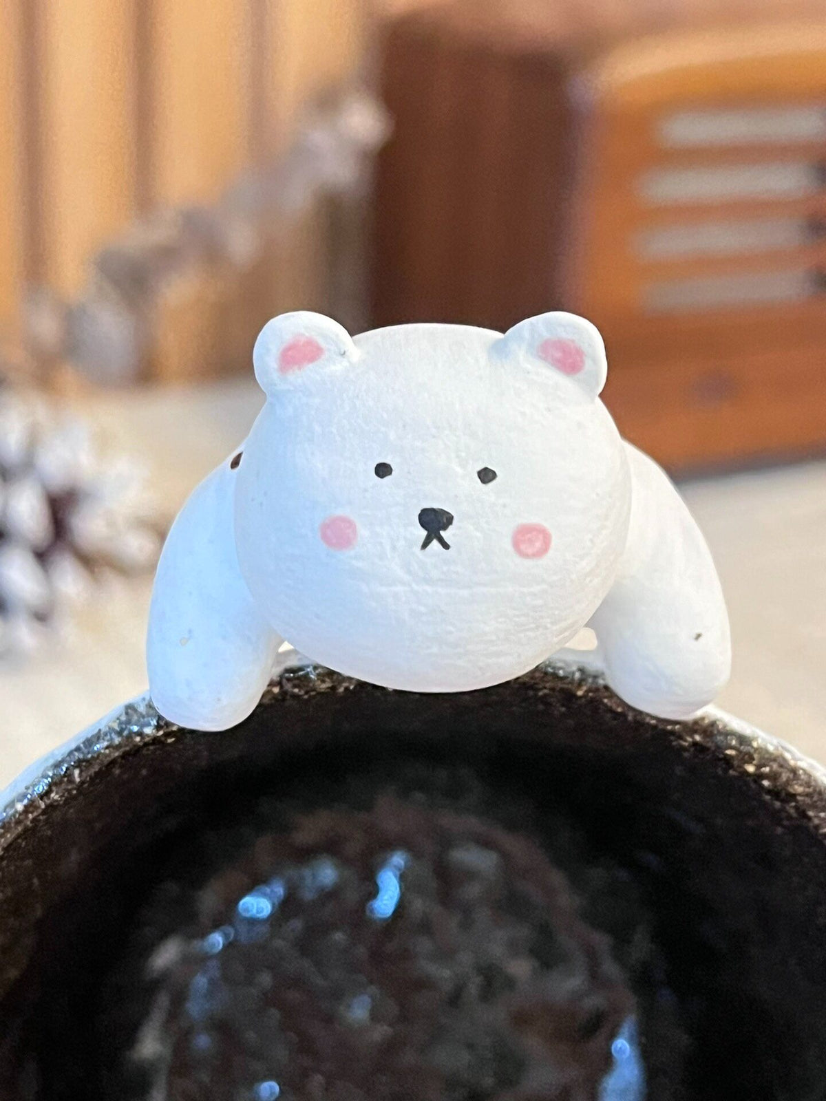 Handmade Black Clay Bear Handle Mug